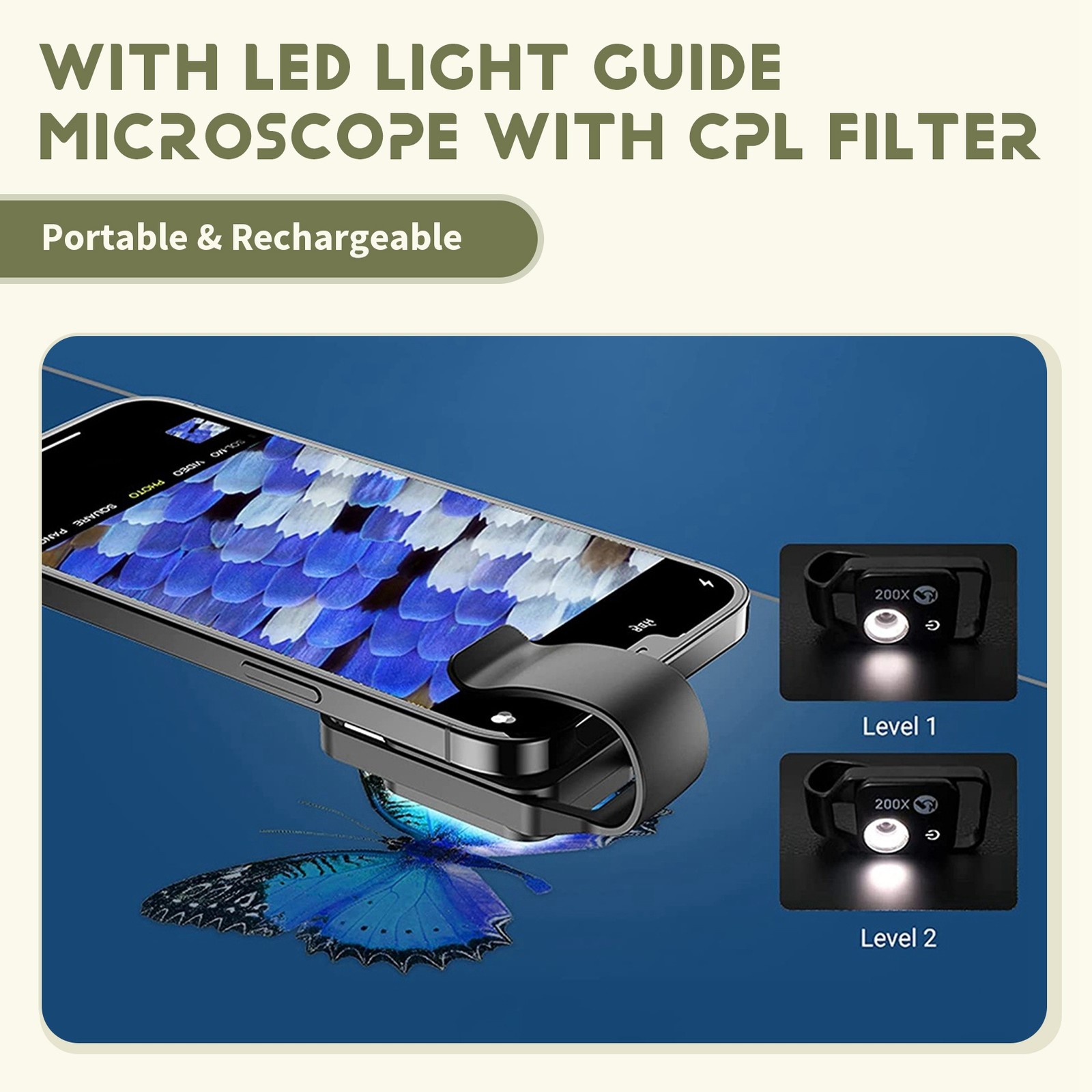 200X Cell Phone Microscope Accessory with Window Microscope, Portable 4190