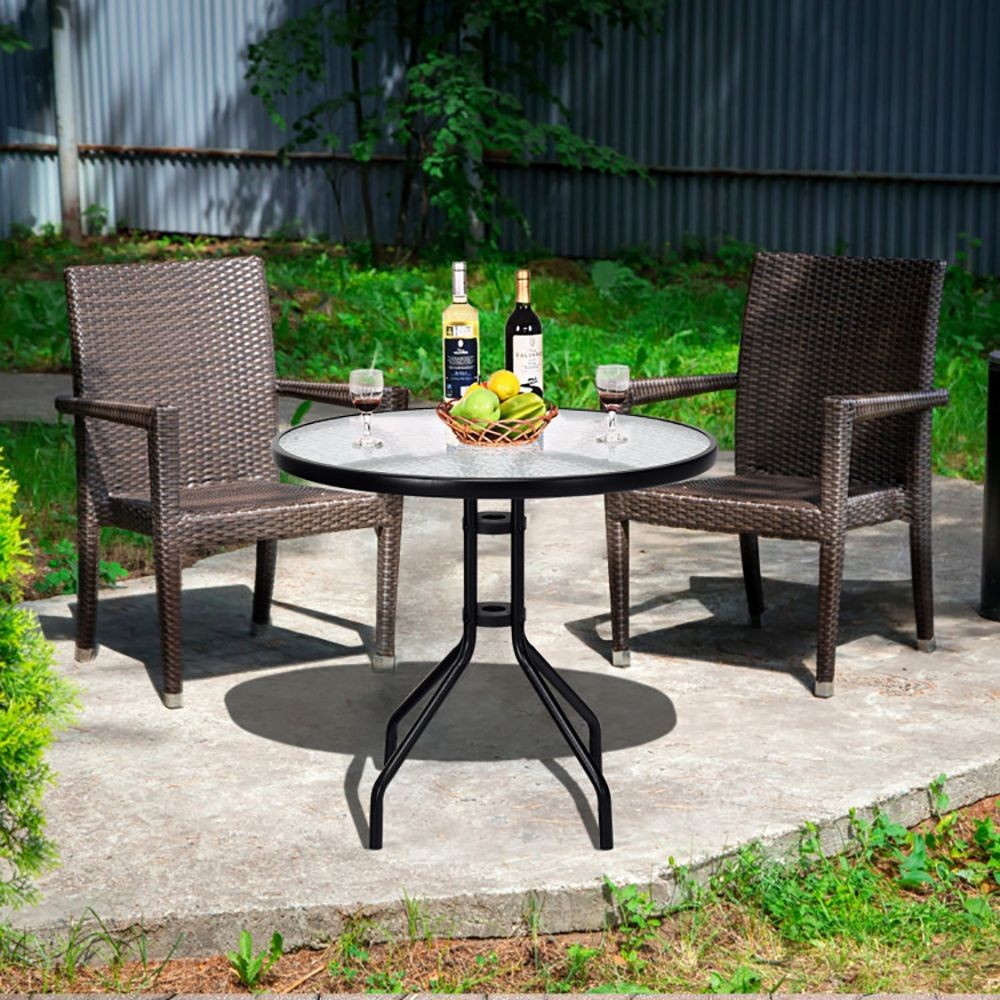 32in Compact Round Patio Table with Center Umbrella Hole Black