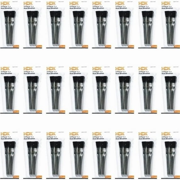 Case of 24 Packs - HDX Acid Flux Brushes - 1/2"x 4" (3 Pack) 100% Pure Horsehair