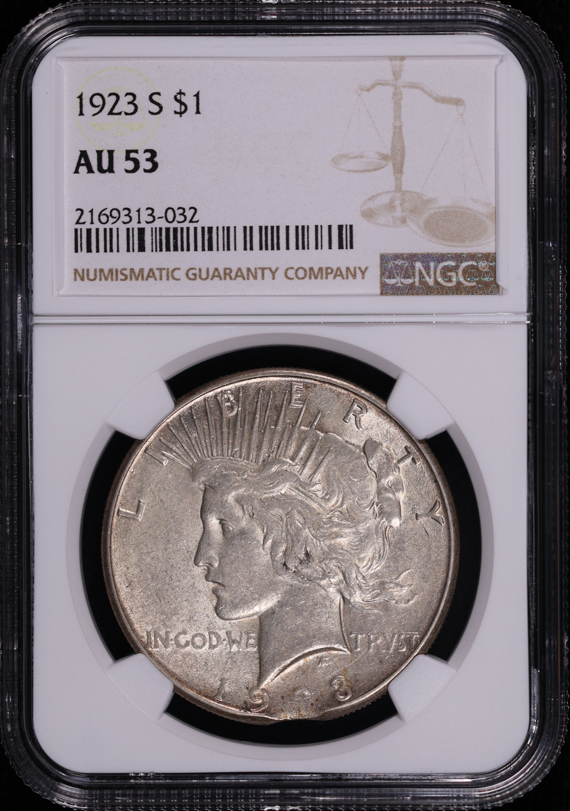 1923-S Peace Dollar NGC AU-53 Clipped Planchet at 6:00