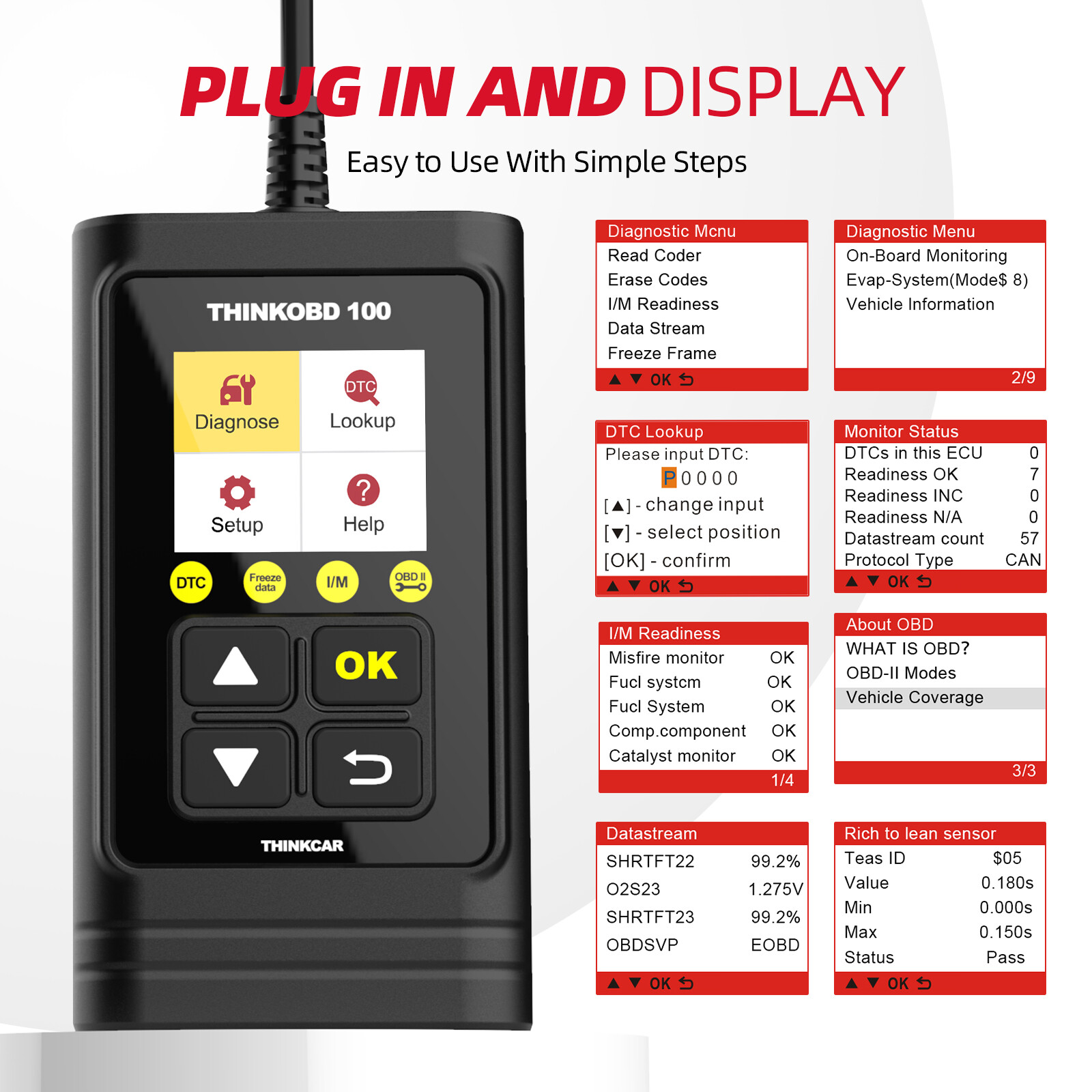 ThinkOBD 100 Auto Diagnostic Vehicle Fault Engine Code Reader OBD2 Scanner Tool