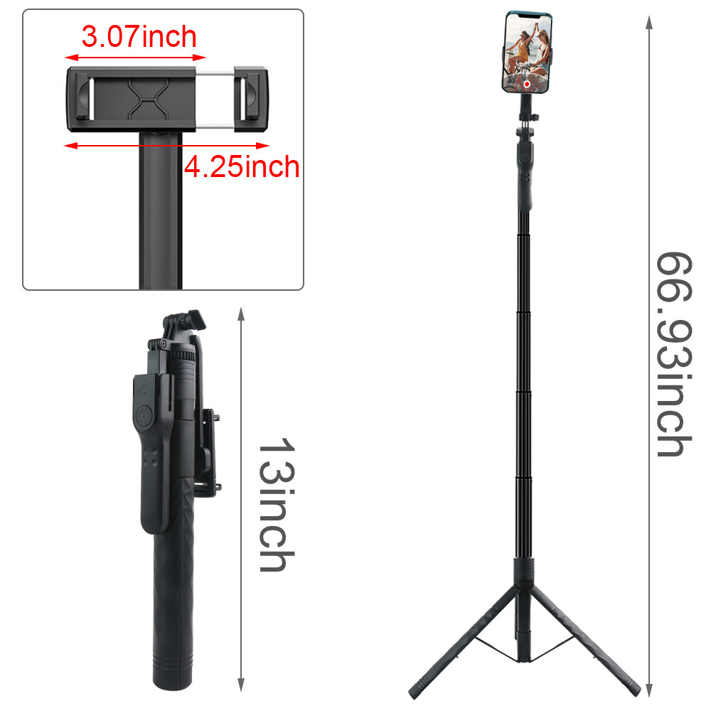 Portable 68" Wireless Remote Selfie Stick Tripod Phone Stand For iPhone Camera