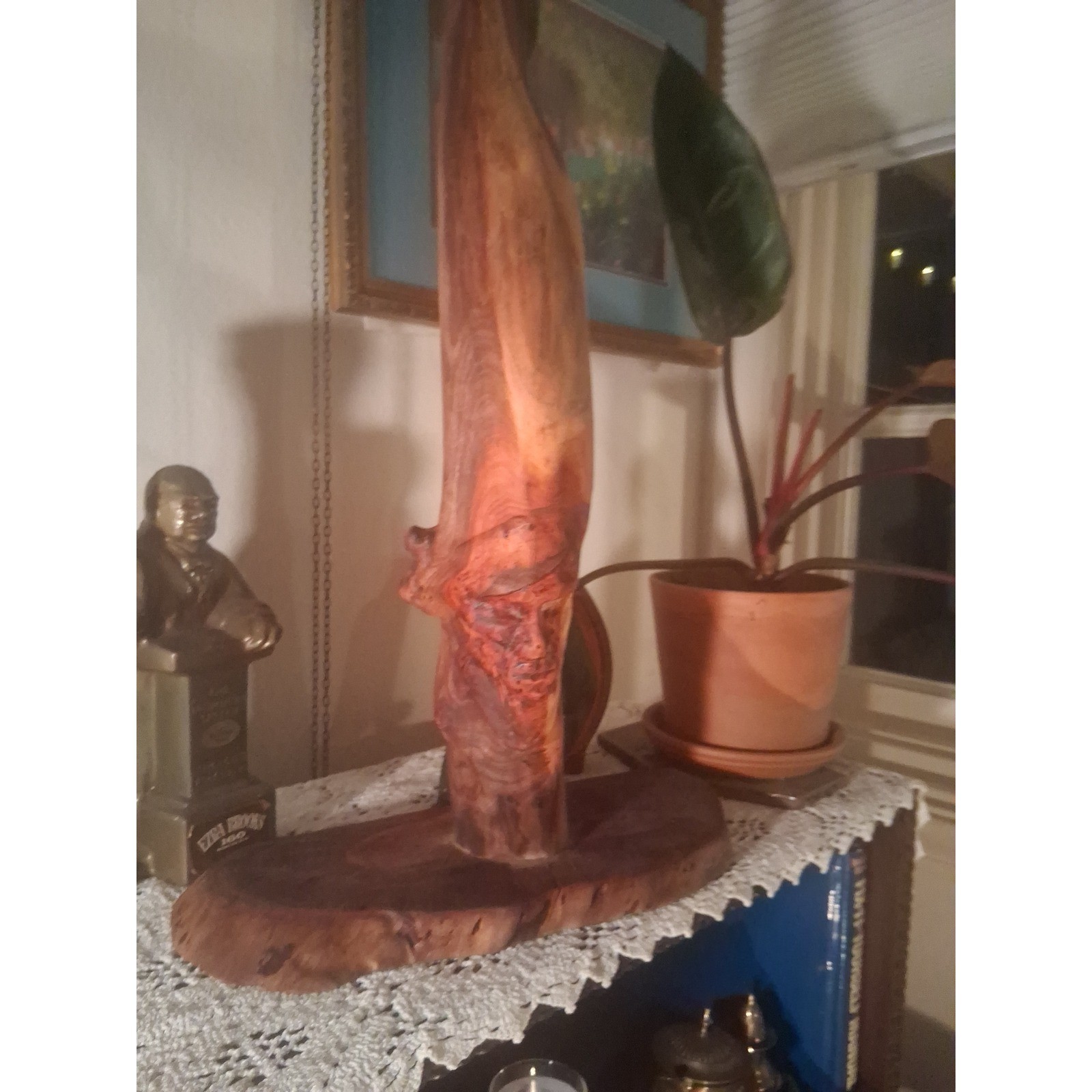 Hand Carved Wood Spirit Face Sculpture by JTC - 22" Live Edge Hardwood Art