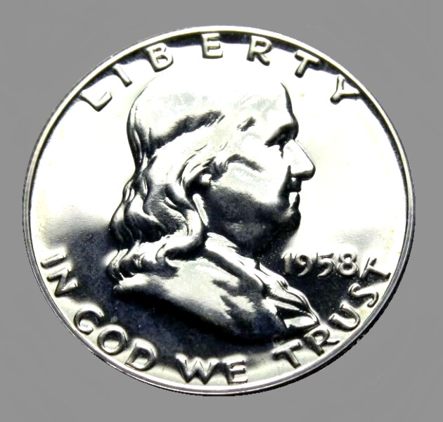 1958  PROOF FRANKLIN SILVER HALF DOLLAR  90% SILVER 50C COIN  [NBL] BU-UNC