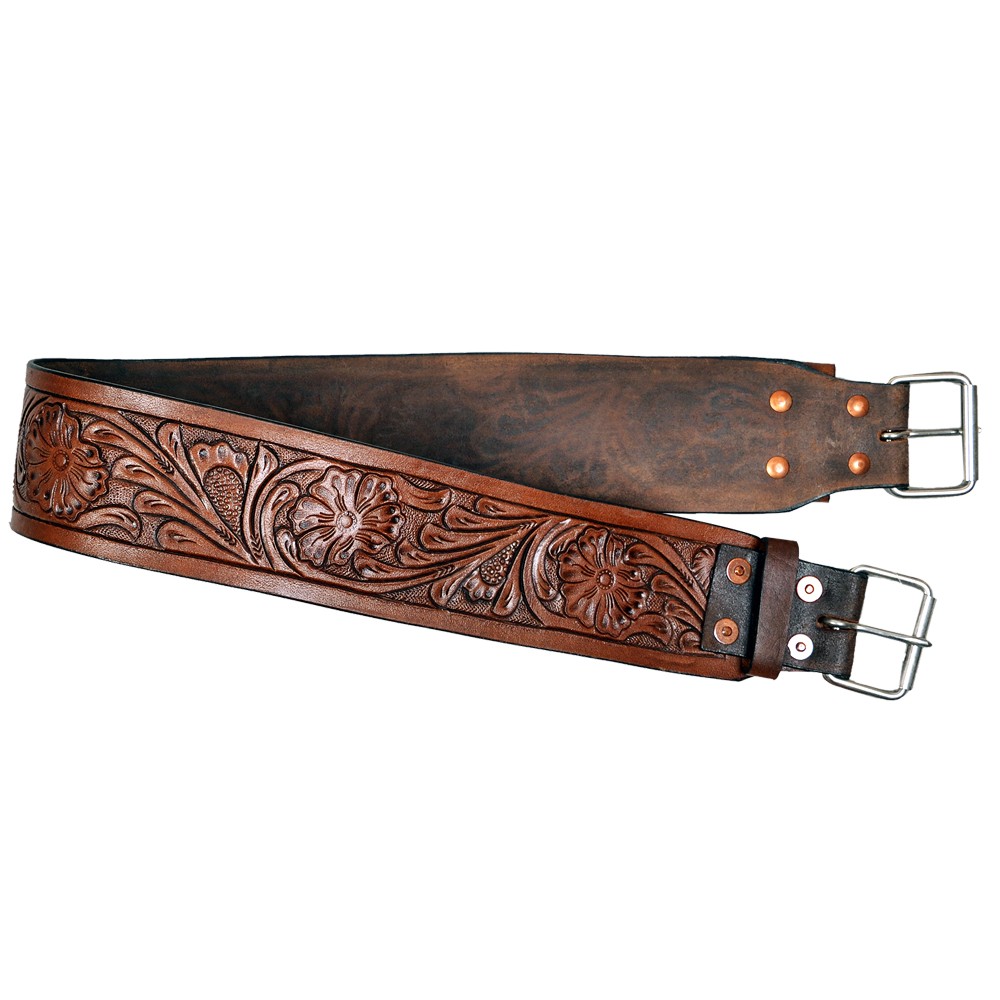 15KK Comfytack Horse Saddle Cinch Girth Handtooled Leather Antique Tan