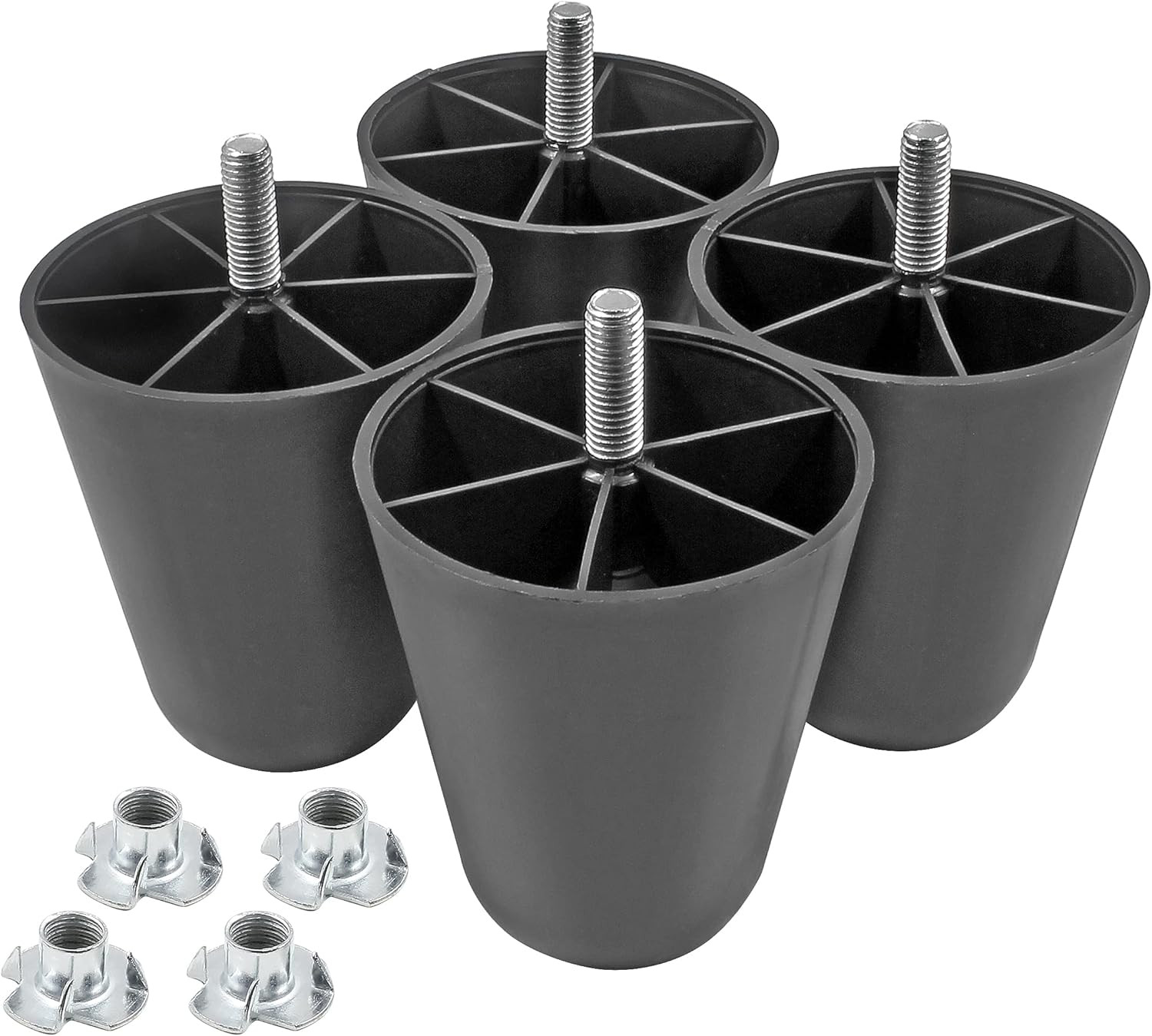 4Pcs Black Sofa Legs, 4 Inch Tapered Furniture Legs Plastic Couch Feet with M10