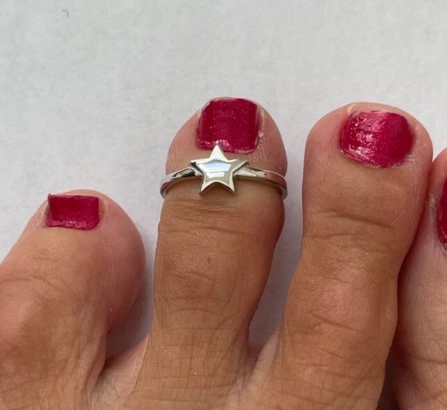 Valentine's Gift Women's Solid Metal Star Toe Ring 14k White Gold Plated Silver