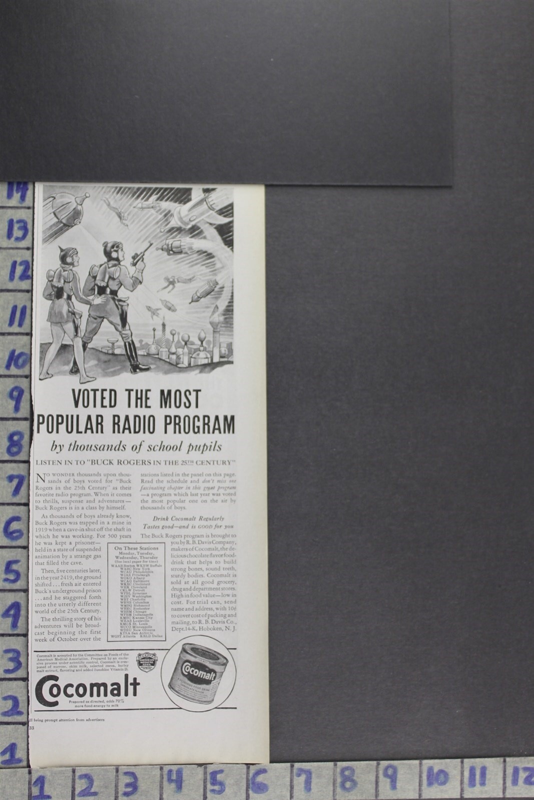 1934 SCI-FI SPACE EXPLOR RADIO BUCK ROGERS ADVENTURE COCOMALT VINTAGE AD EB020