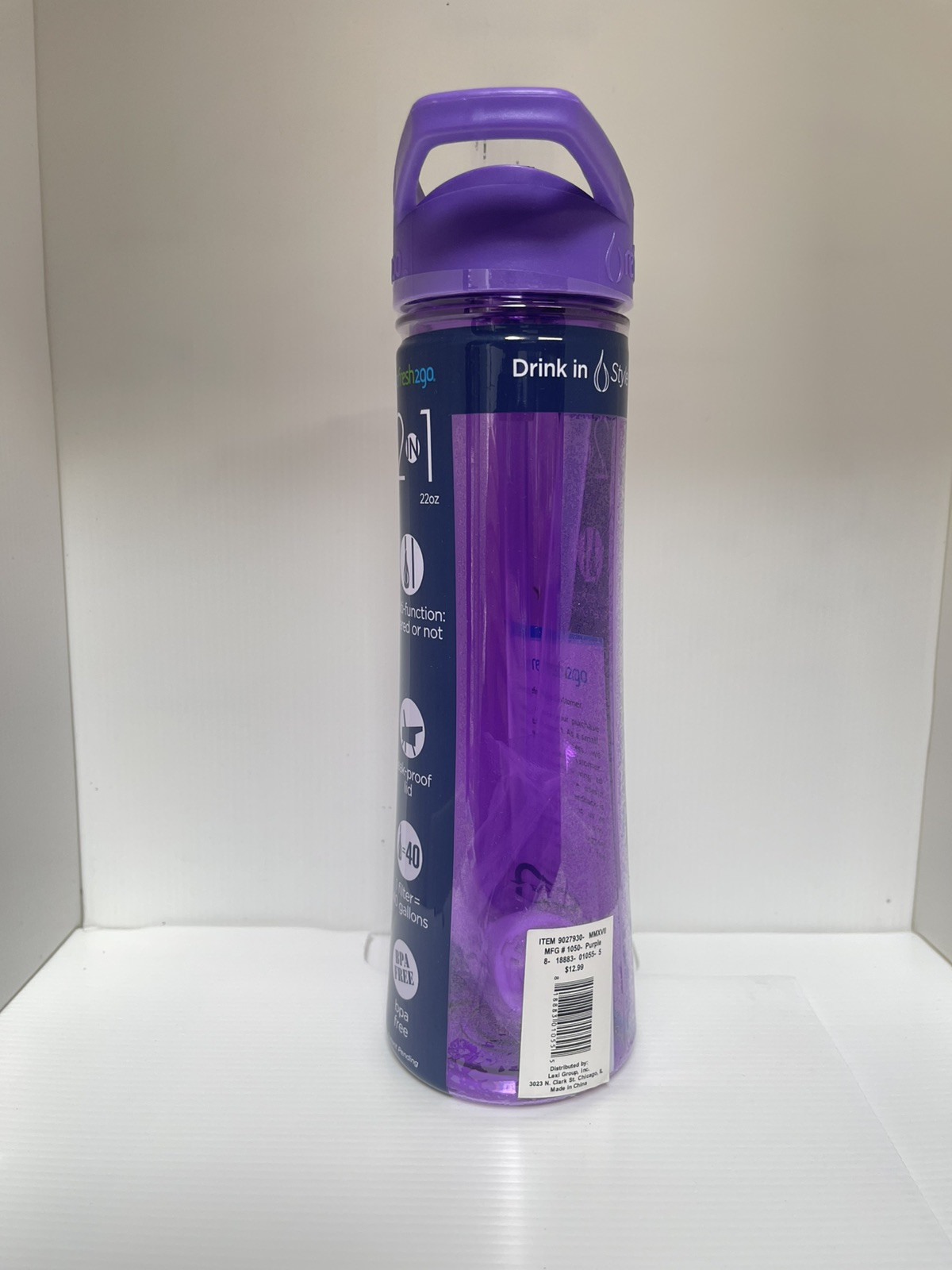 Refresh2go 2 In 1 22oz Purple Water Bottle - BPA Free Multi-function Filter