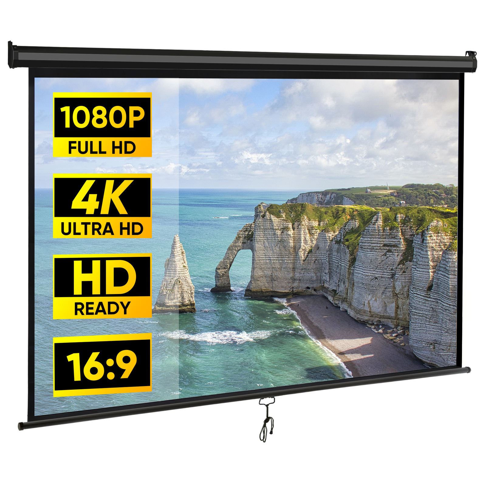 80" 16:9 Projection Projector Screen Manual Pull Down Home Theater Black Frame