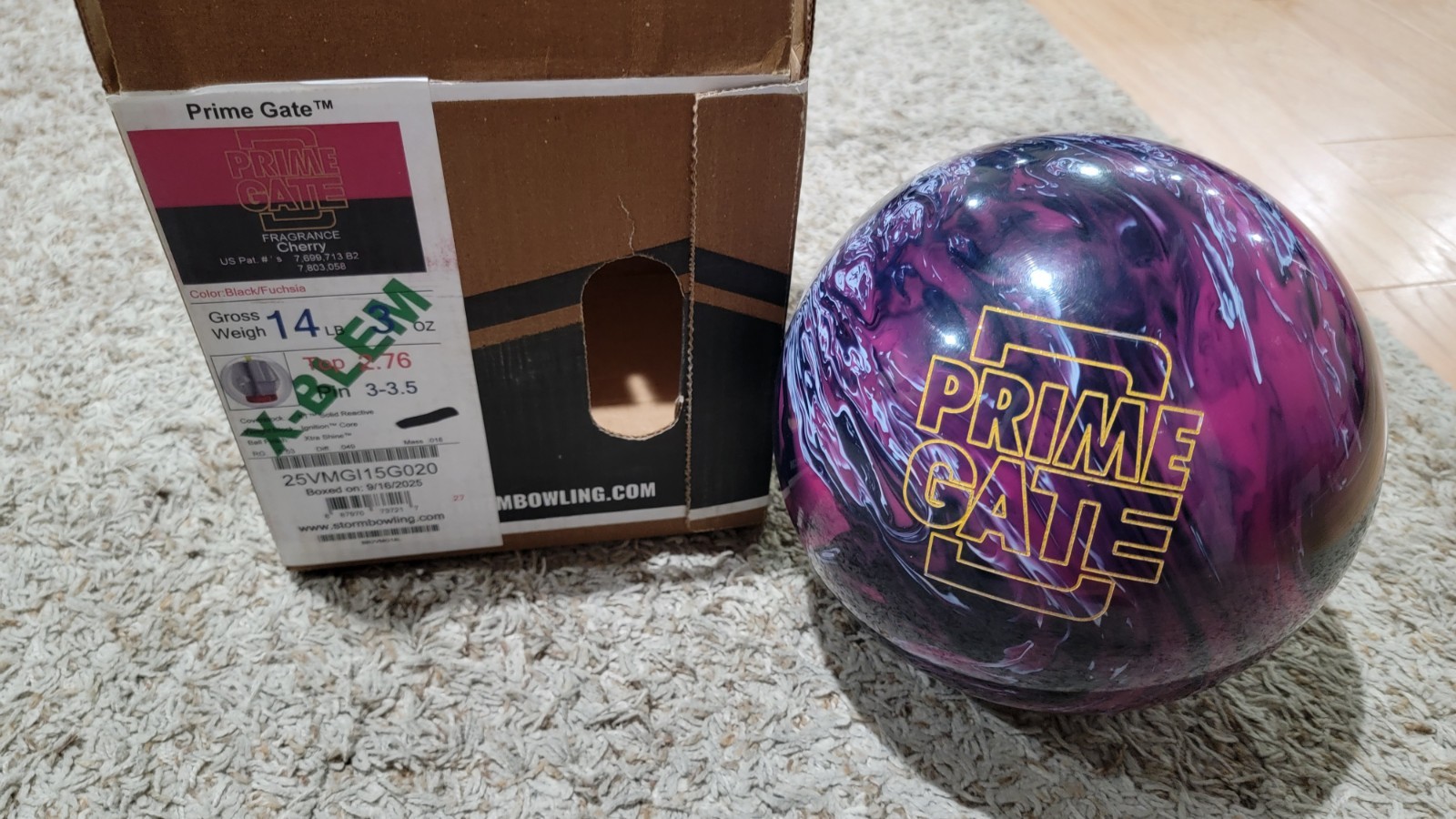 Storm Prime Gate Bowling Ball Overseas X-Blem | 14 Pounds 3-3.5" Pin Color Blem