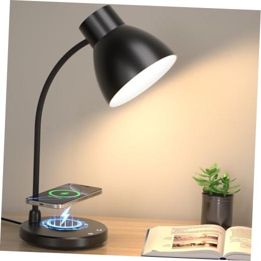 LED Desk Lamp for Home Office with Wireless Charger | 3 Color Modes Black
