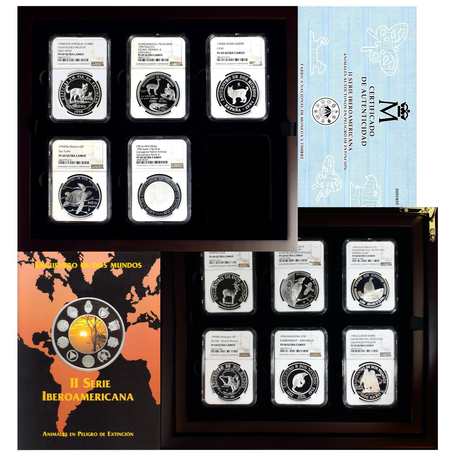 1994 Animales en Peligro de Extinción Silver Proof Set NGC PF 68 & PF 69