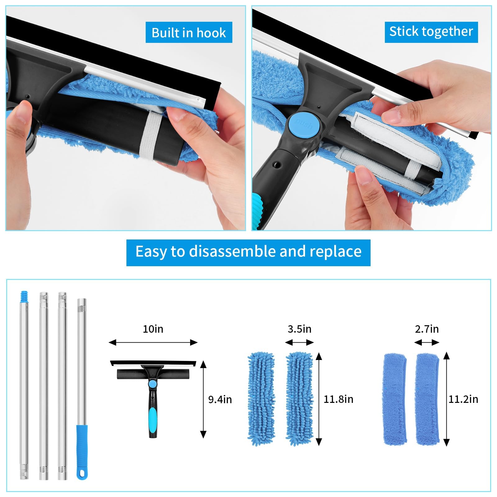 Professional 72'' Window Squeegee Cleaning Washing Tool/Kit 11.5" x 72", Blue