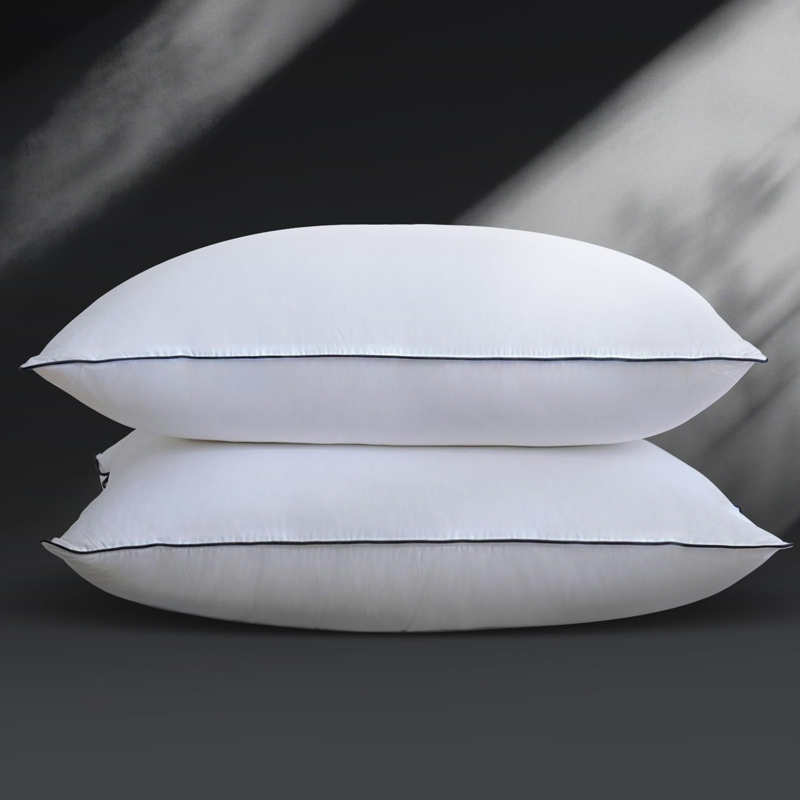 Luxurious Goose Down Bed Pillows Queen Size Set of 2, Hotel Collection Designed