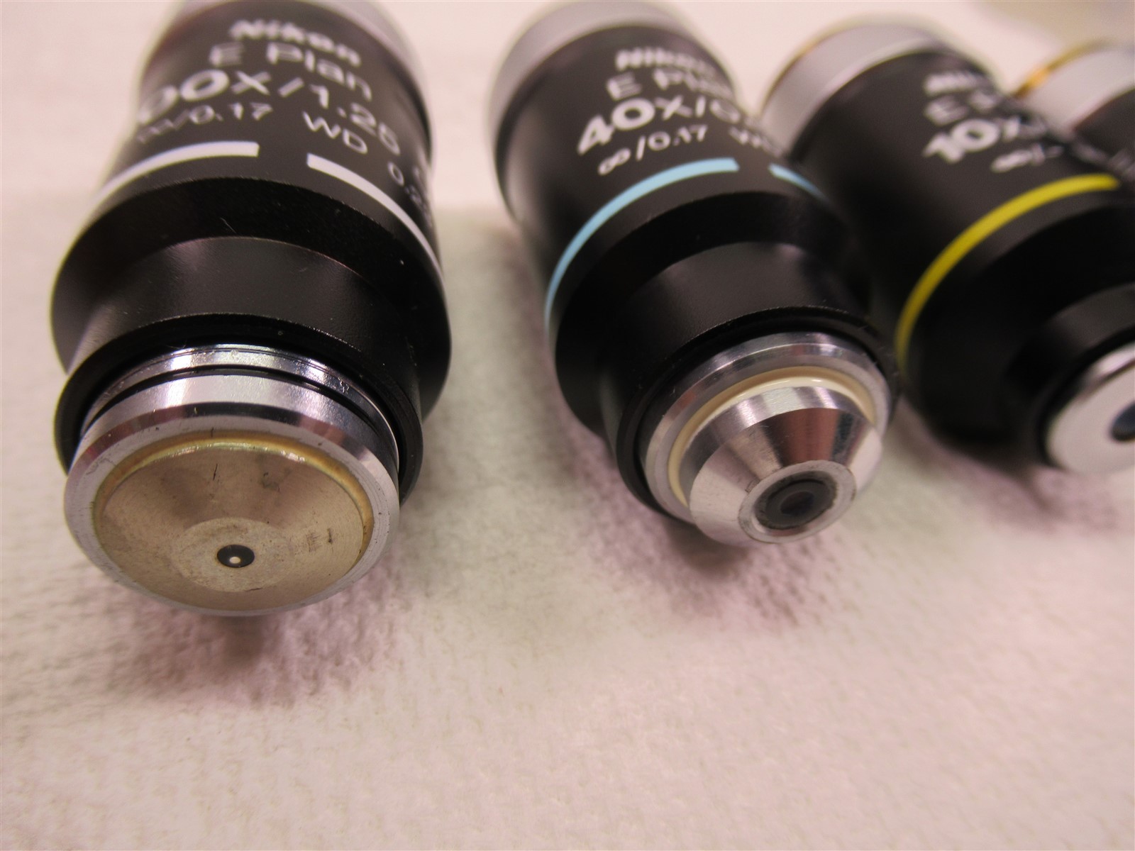 Nikon E Plan Microscope Objective Lenses Lot of 4 100x Oil 40x 10x & 4X Eclipse