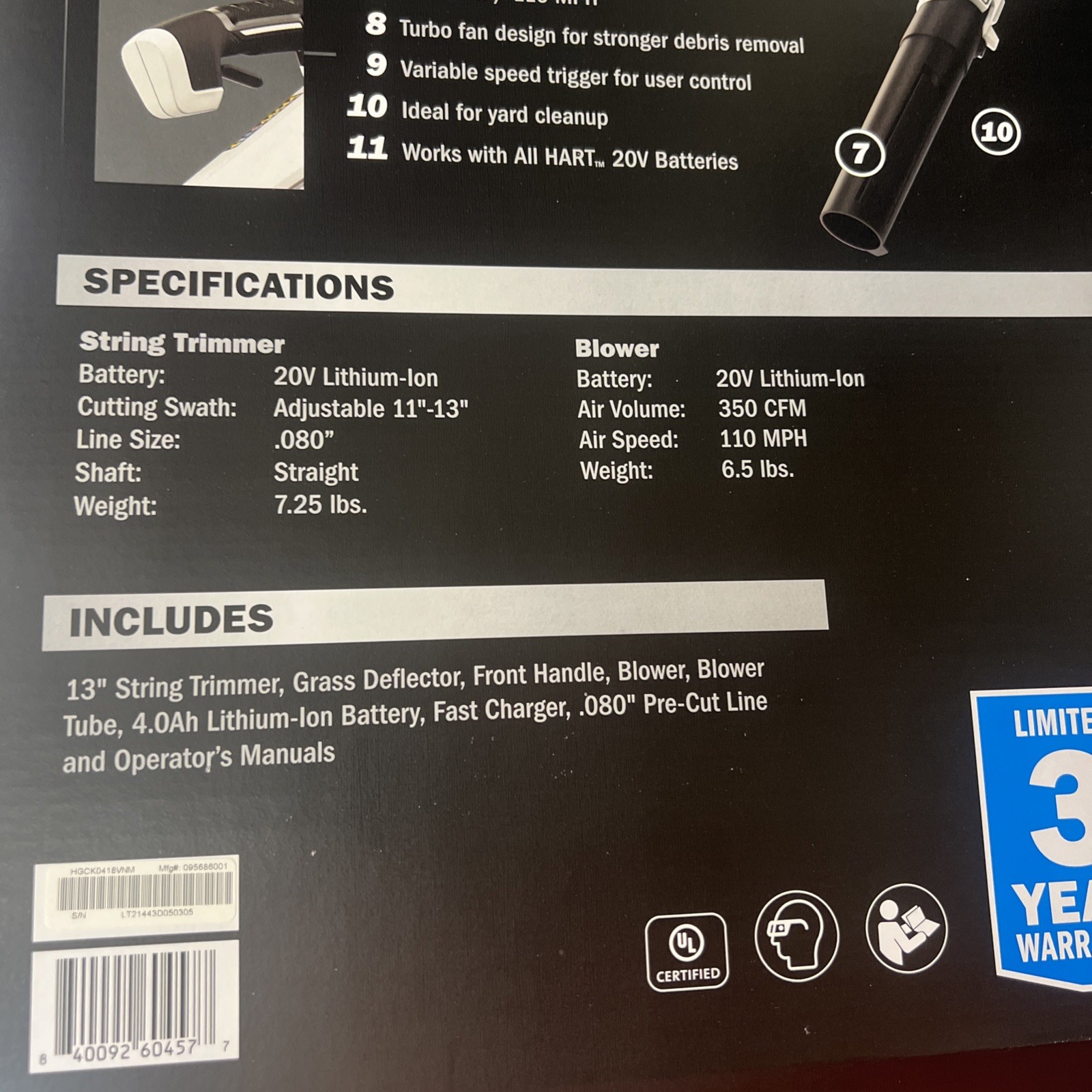 New HART 20-Volt 20v Brushless Combo Set Trimmer 13” + Leaf Blower Tools Only