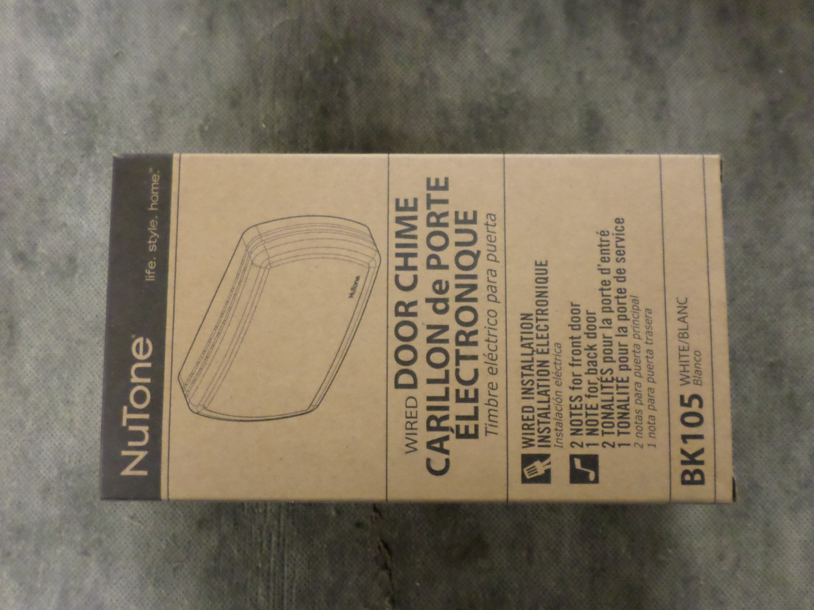 NEW NUTONE BK105 Wired Doorbell Chime 2-Note For Front 1-Note For Back White