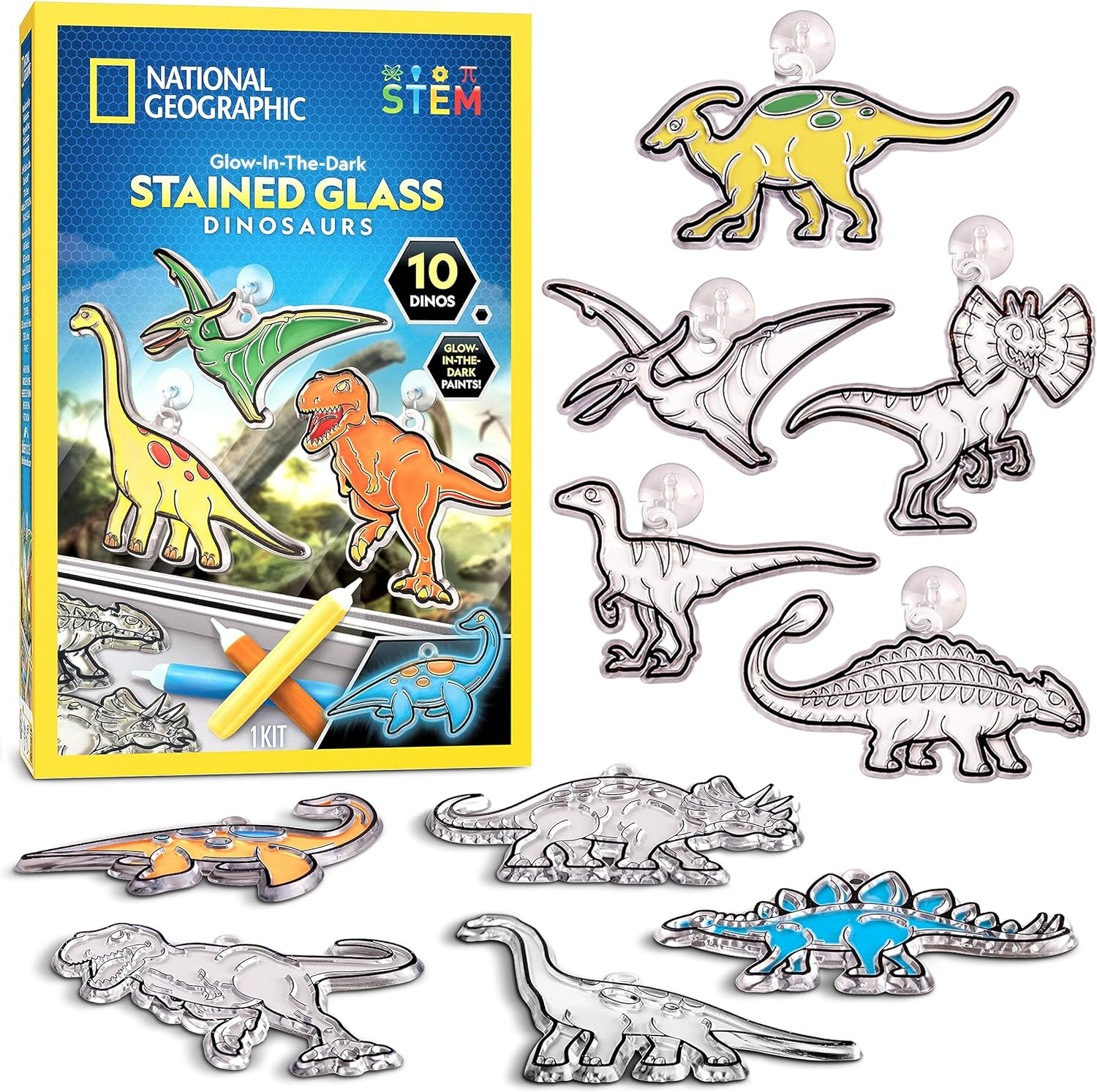 National Geographic Kids Stained Glass Kit - Glow in the Dark Dinosaur Toys, Kid