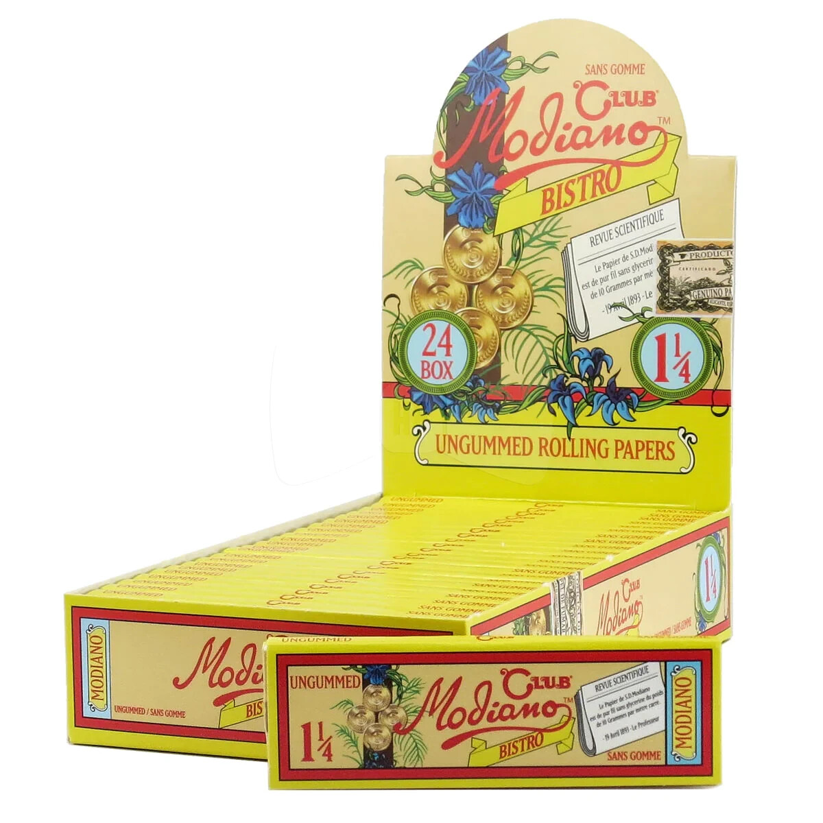 BOX CLUB MODIANO BISTRO ROLLING PAPERS 1 1/4 SIZE UNGUMMED 24 PKS/ 32 LEAVES EA
