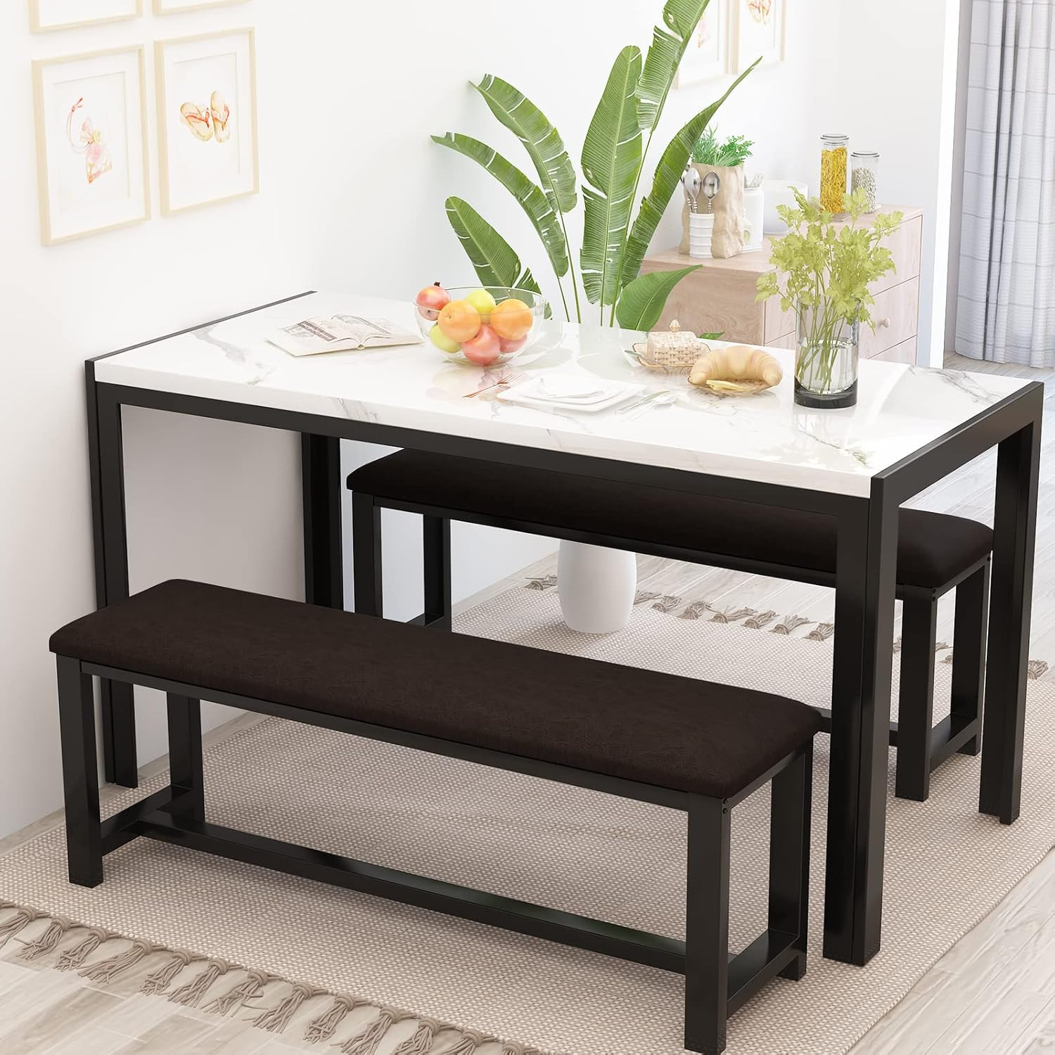 Dining Table Set for 4, Kitchen Table and Chairs for 4, Faux Marble Dining Room