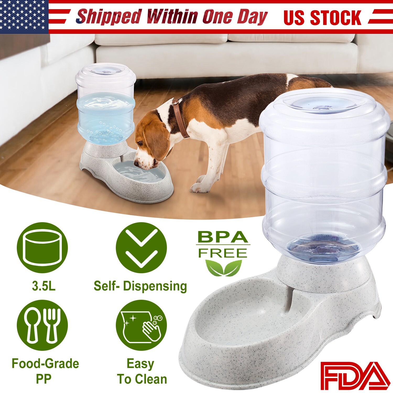 Automatic Water 1 Gallon Gravity Dispenser Dog Cat Pet Drinking Fountain Bowl
