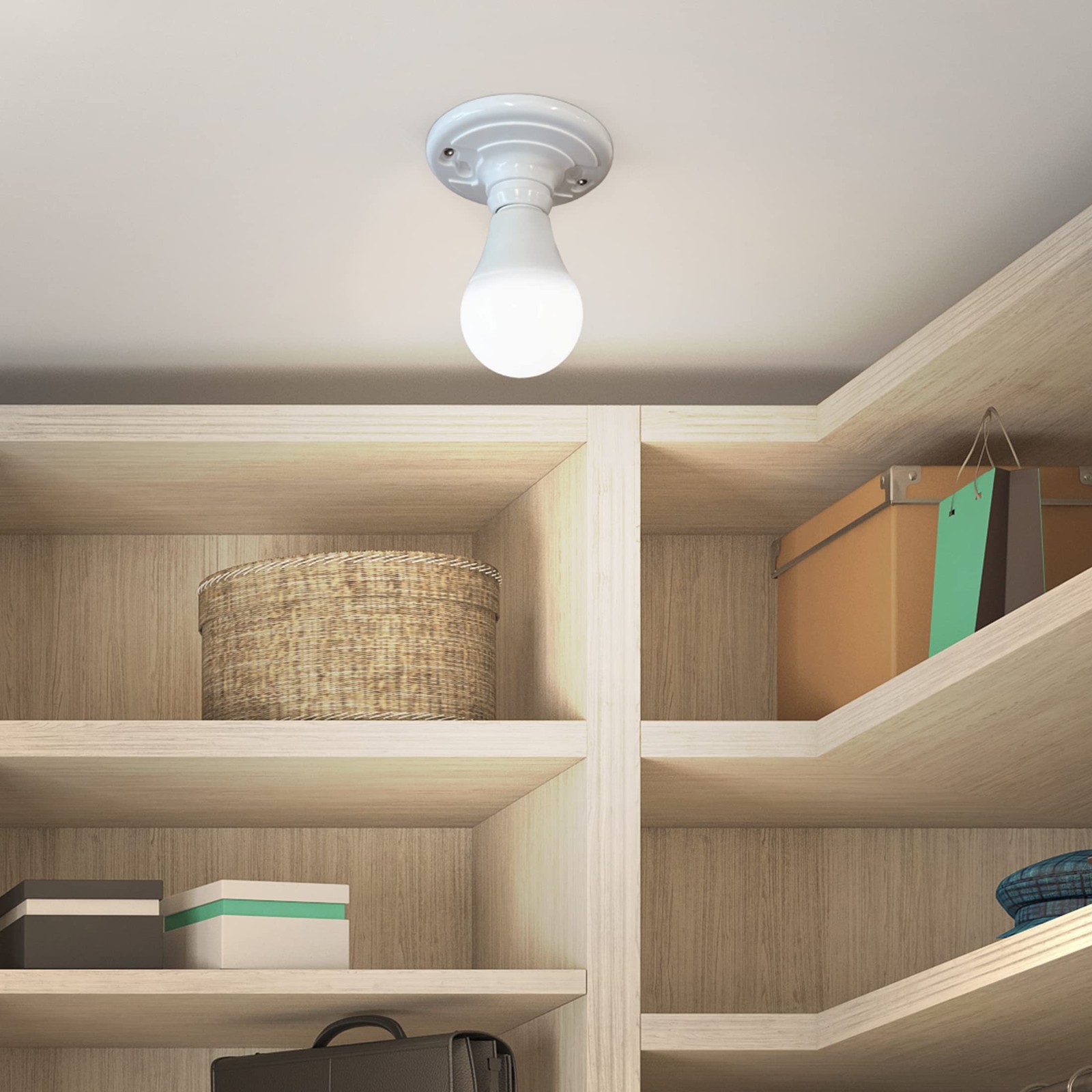 Keyless Light Socket, E26 Ceiling Fixture, White, 2 Pack