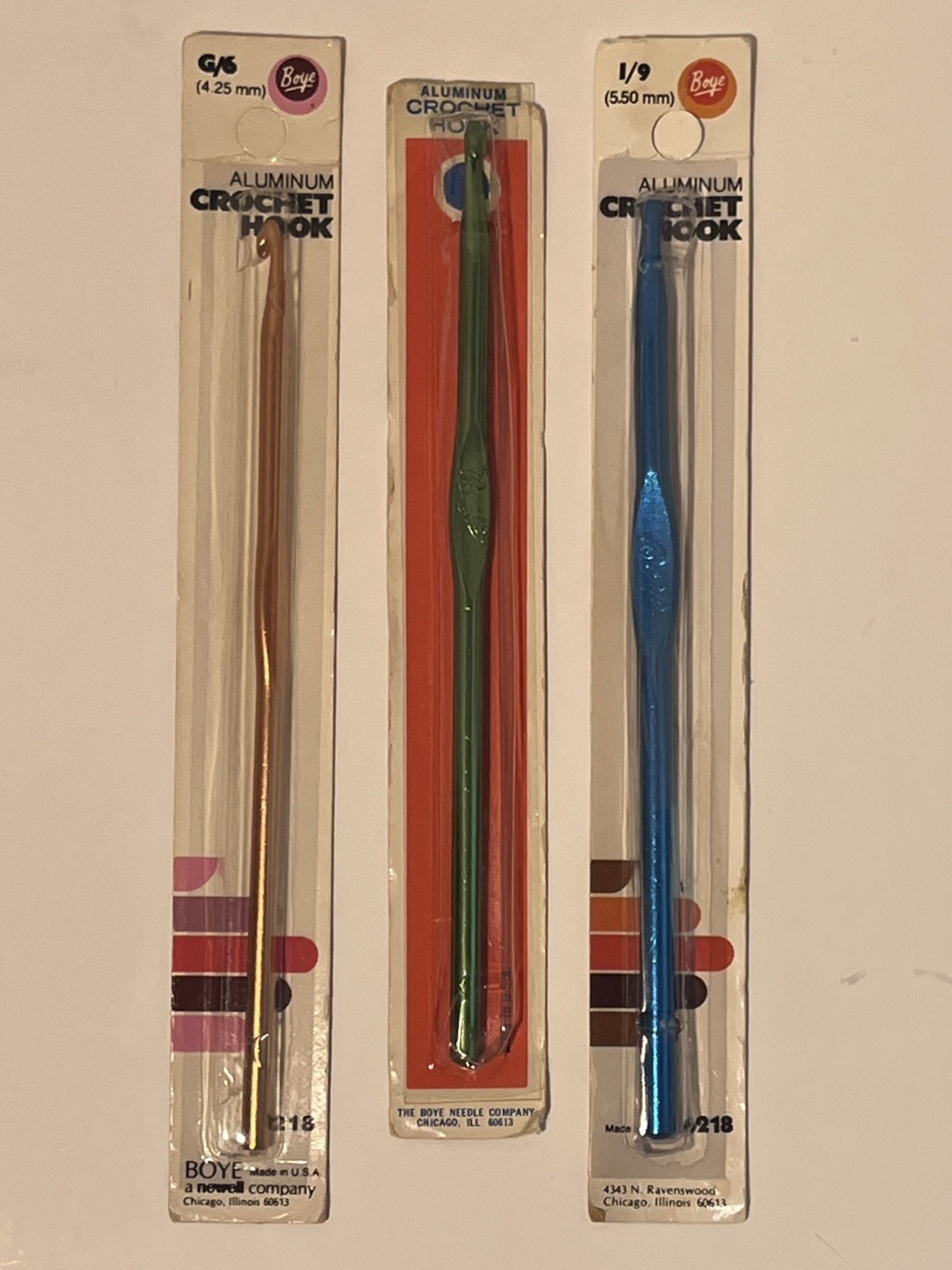 NIP Vintage Boye Diana Crochet Hooks Set 3 Aluminum Sizes G, H, I starter set