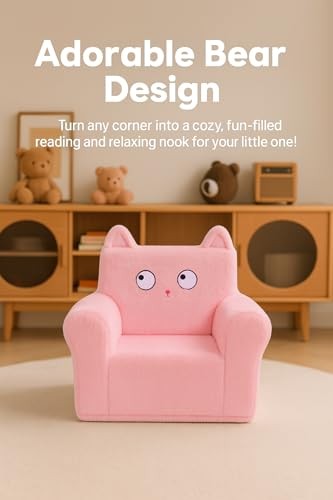 Cute Animal Toddler Foam Chair, Soft Faux Rabbit Fur, Comfy Toddler Lounge