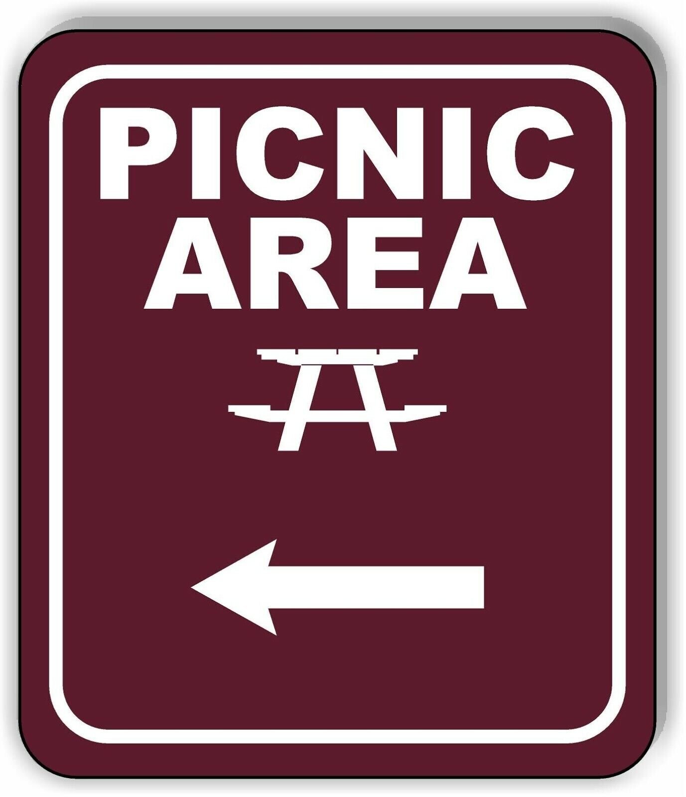 PICNIC AREA DIRECTIONAL LEFT ARROW CAMPING Aluminum composite sign
