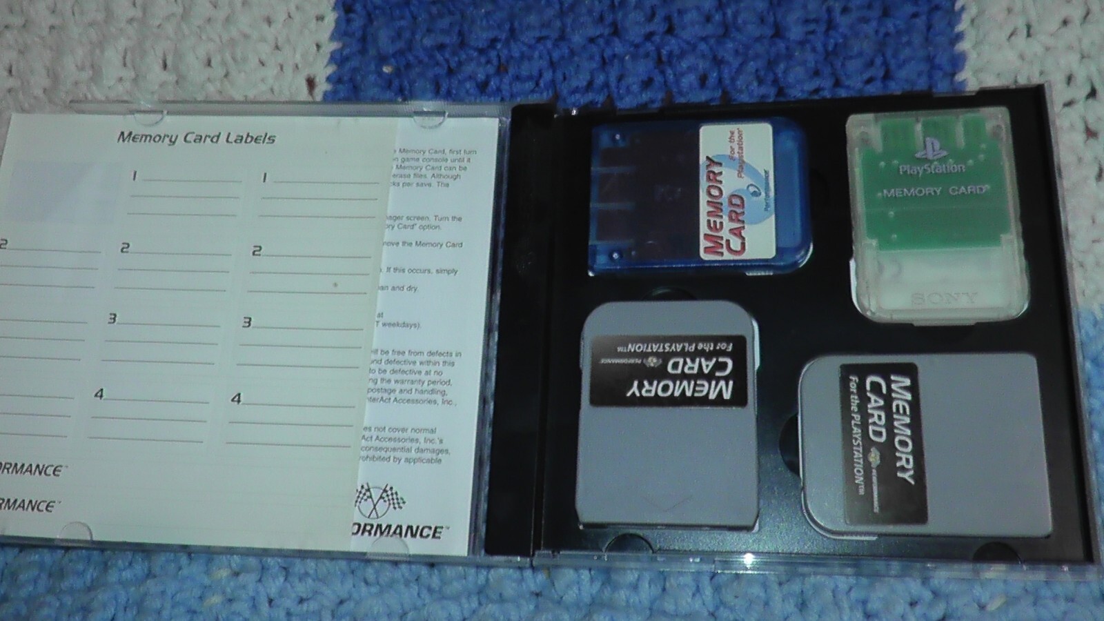 Lot of 4 PS1 Memory Cards in original Case 1998 Performance PlayStation 1 Rare