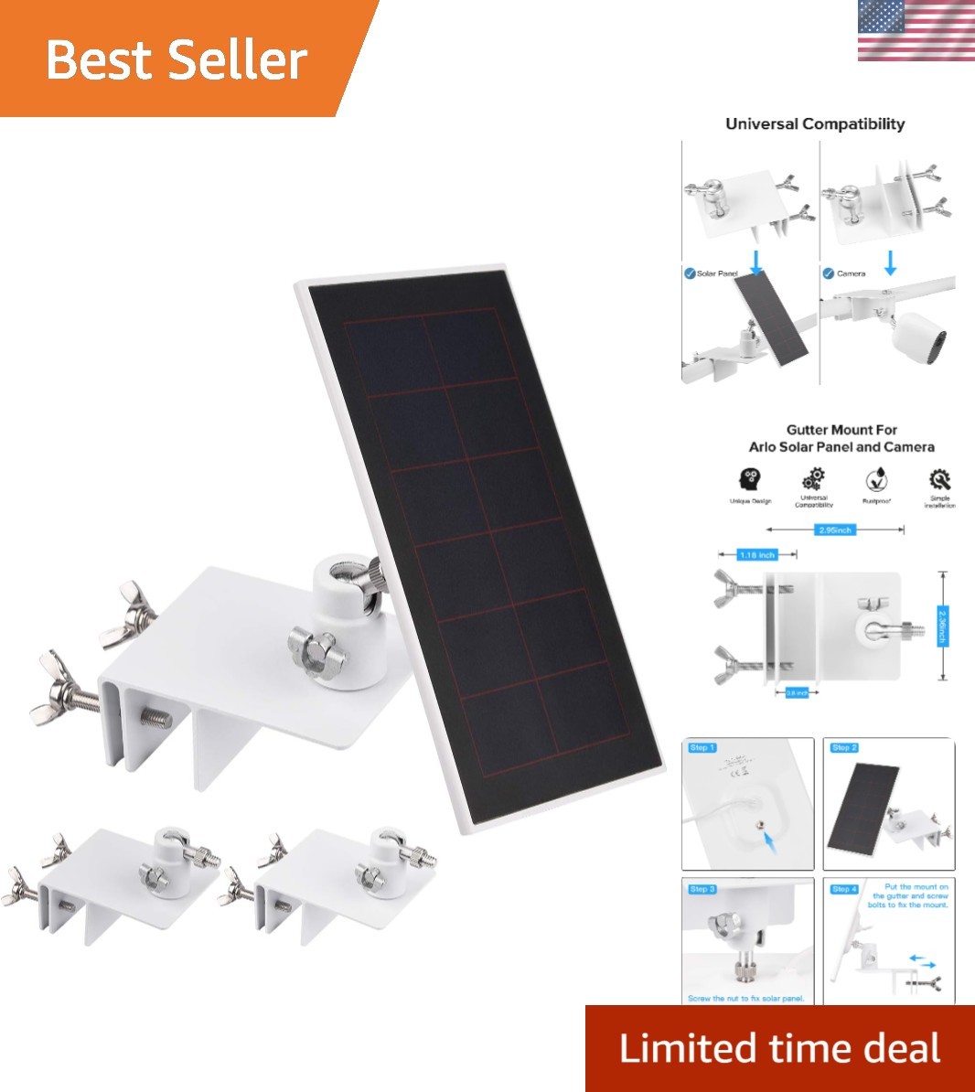 2-Pack Gutter Mount for Arlo Essential & Pro Solar Panels - Easy Install