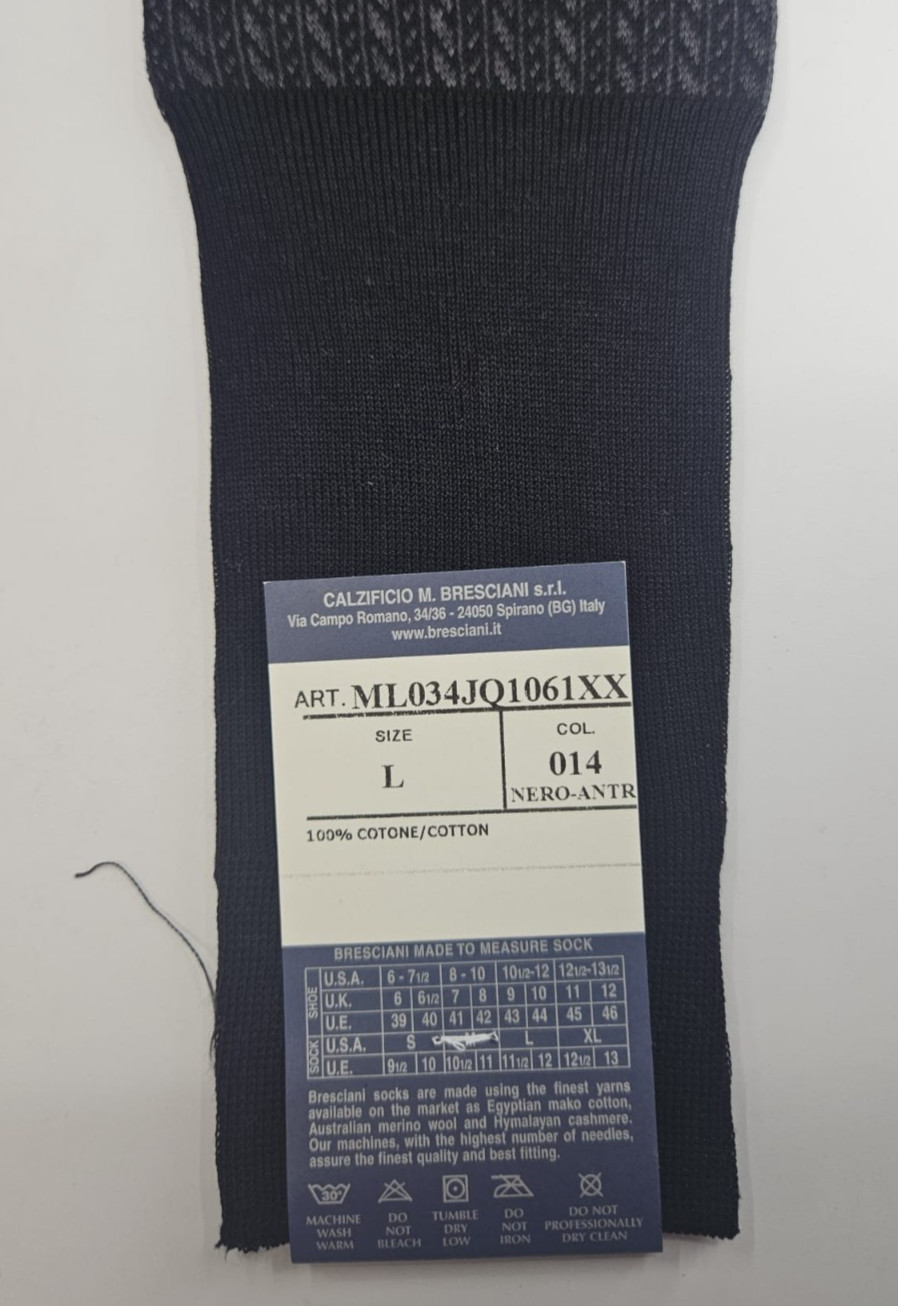 BRESCIANI Men Italian Socks 100% Cotton Size L Black New With Tags