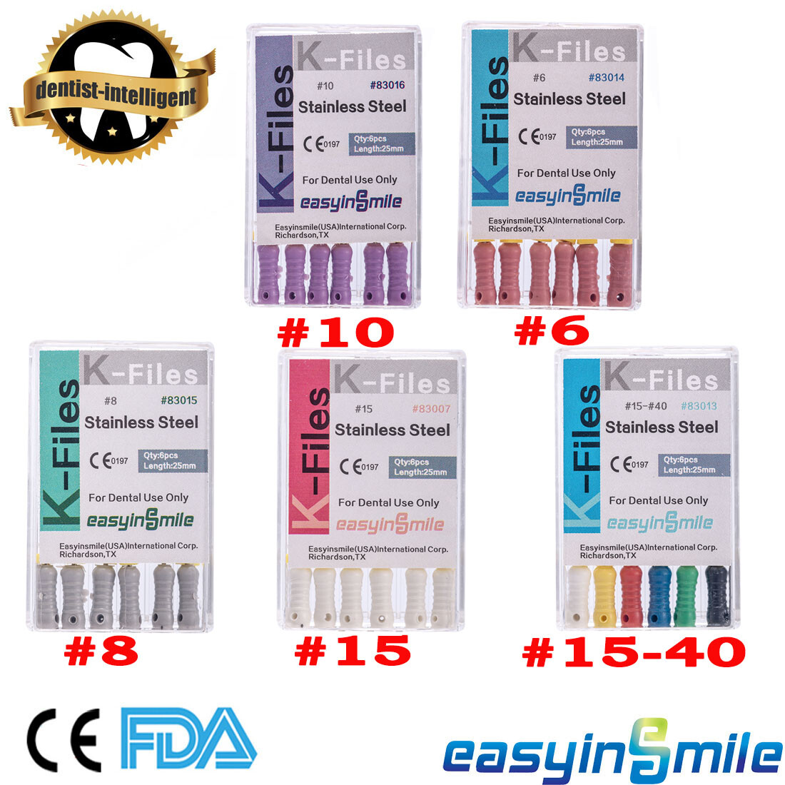 Dental Endo Root Canal File K-files Stainless Steel #6#8#10 Hand Files 60Pc 25MM