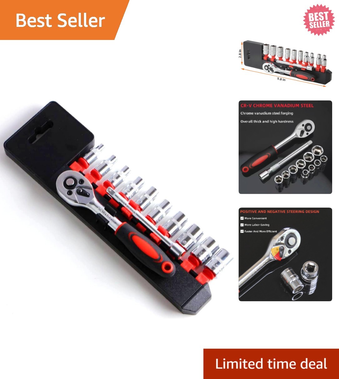 Professional Metric Socket Set with Quick Release Ratchet & Extension Bar