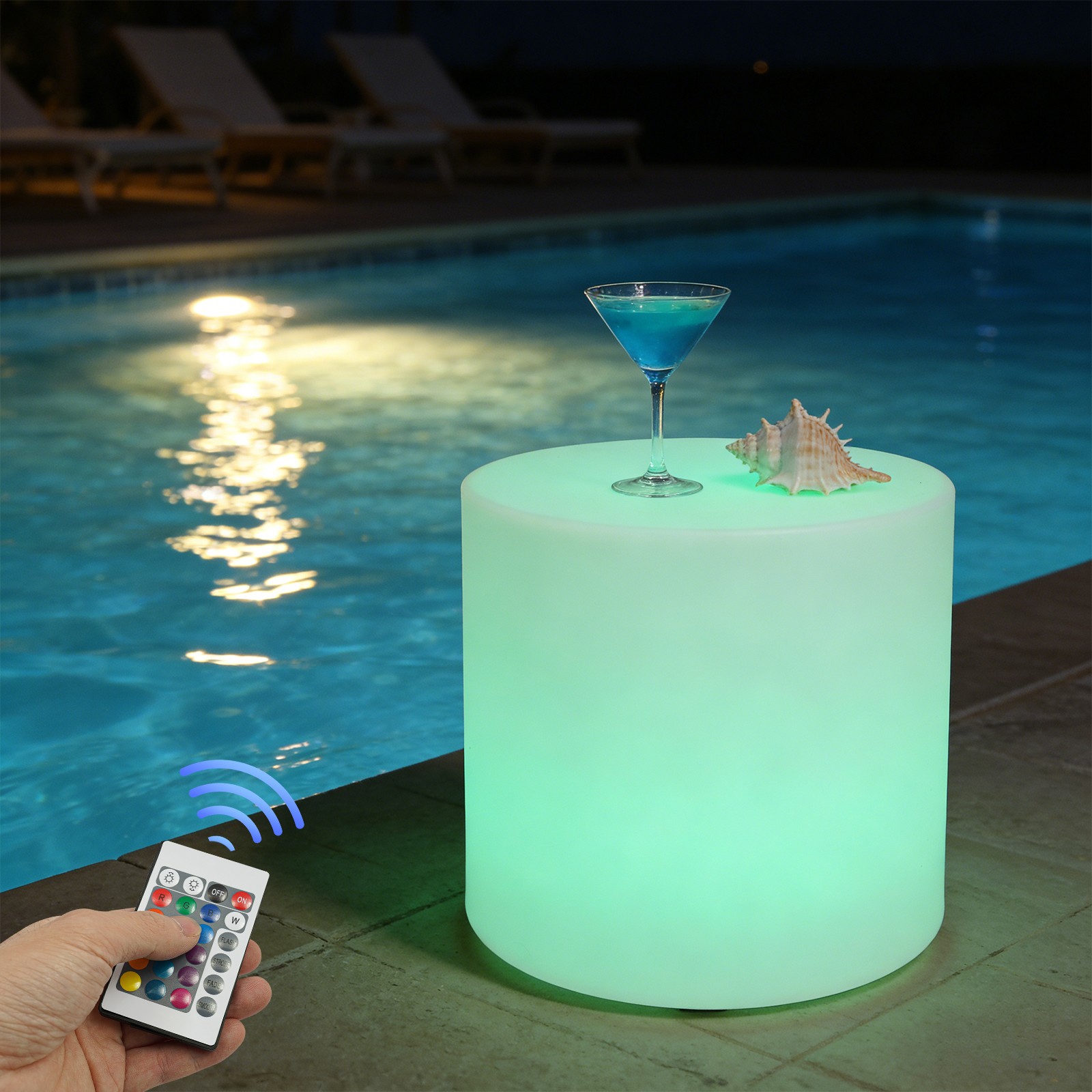 16" LED Cylinder Stool Rechargeable Outdoor Garden Patio Decor Light Up Seat