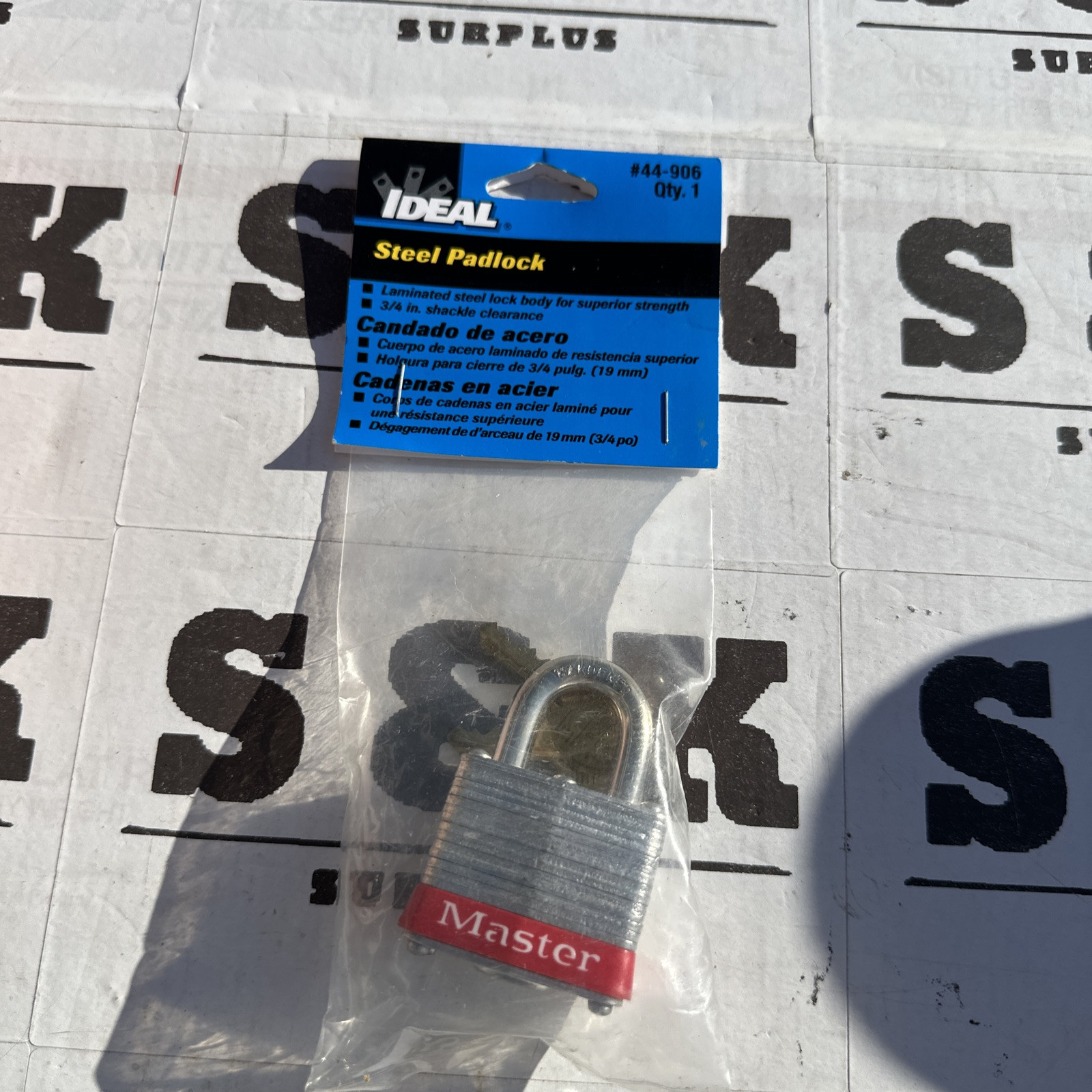 Ideal 44-906 Padlock, Steel, 3/4" Shackle, Red Bumper