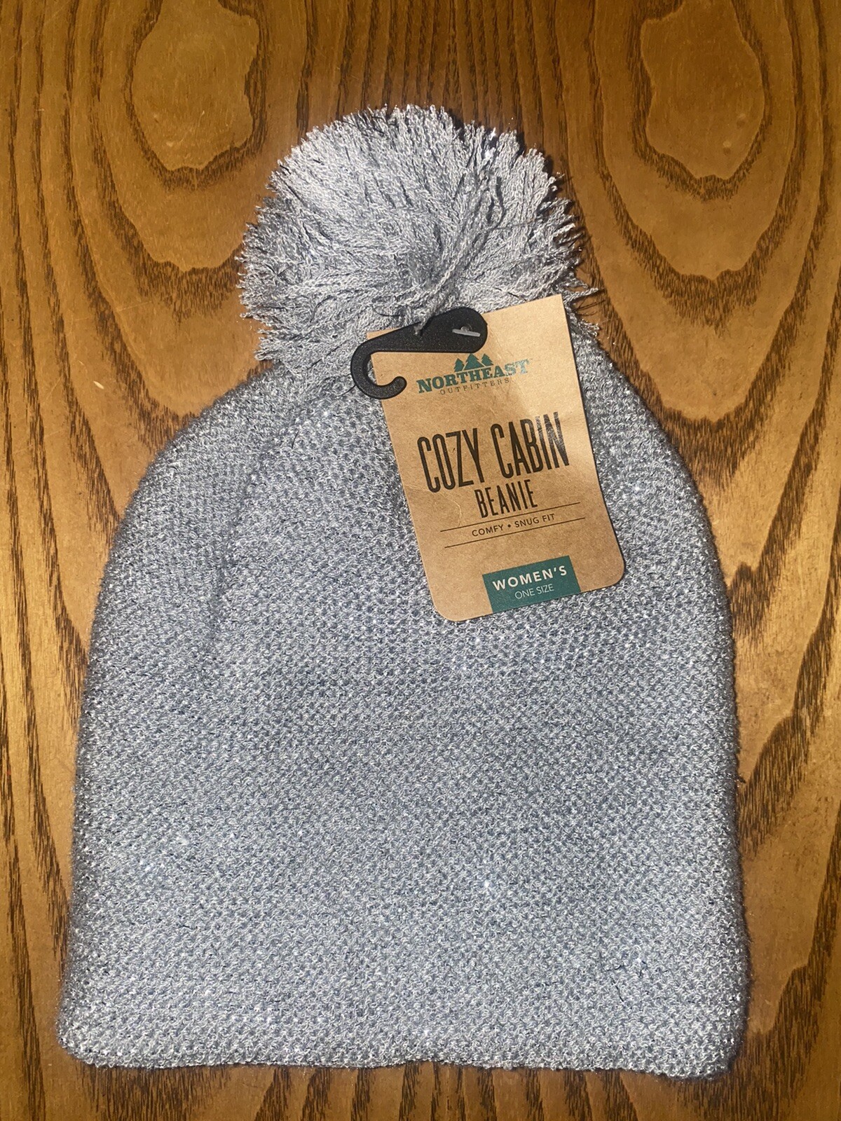 NORTHEAST OUTFITTERS WOMENS NEO COZY CABIN METALLIC GREY POM BEANIE OSFM NWT $30