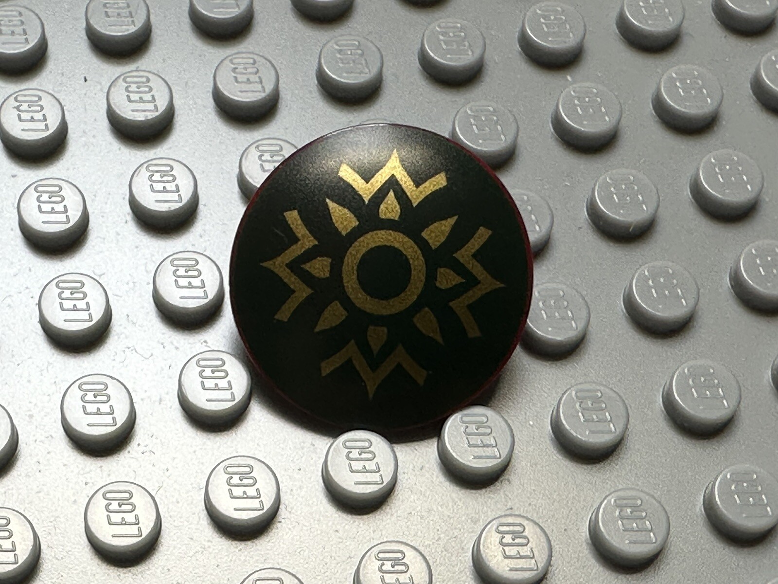 Lego Shield Circular Convex Face With Dark Green And Gold Rohan Pattern