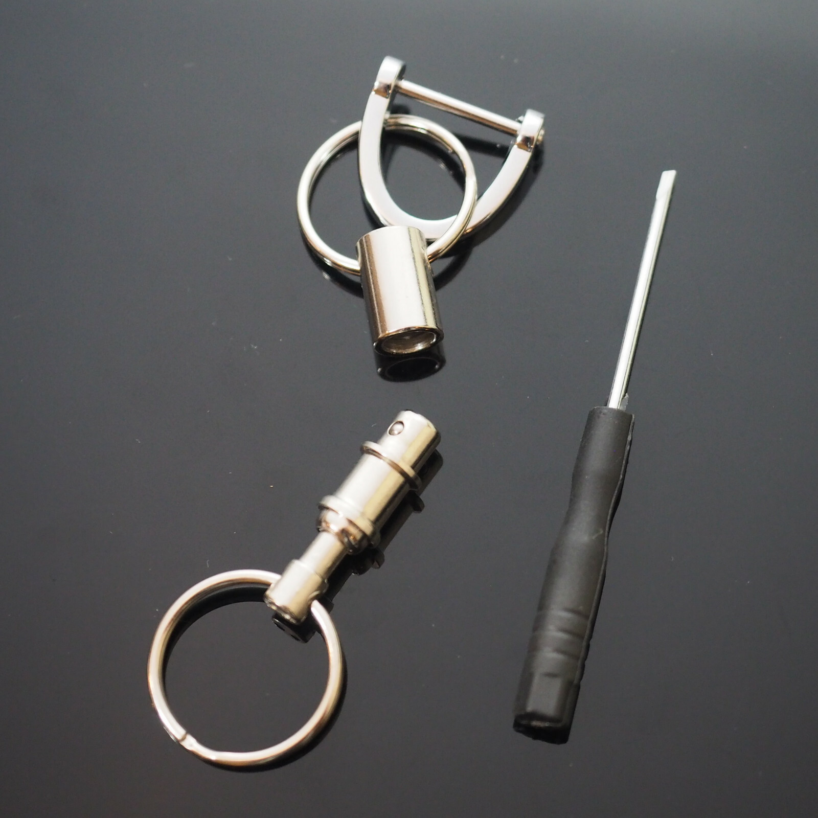 Quick Release Keychain Dual Detachable Pull Apart Key Ring with Fob U / D Buckle