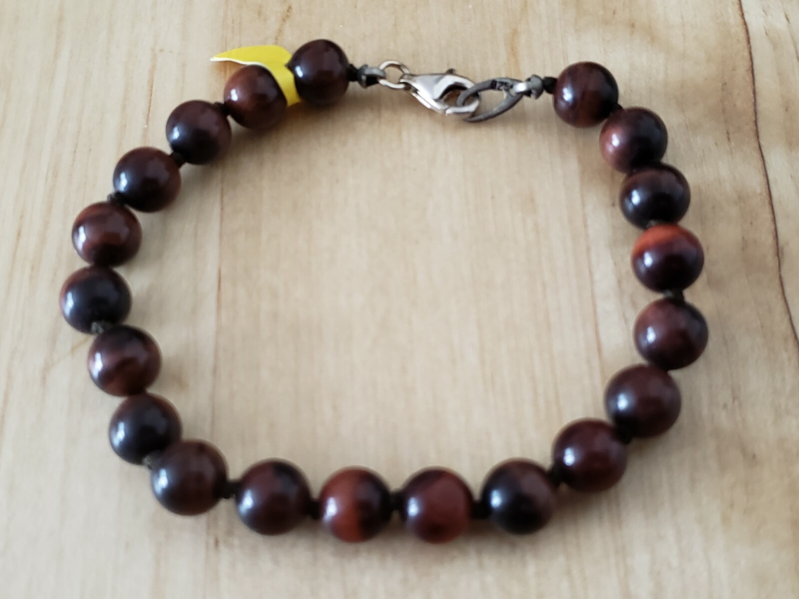 Hand- Made Genuine *Red TIGER'S EYE* BRACELET 8" Long,8mm.Sterling 925 Lock-USA