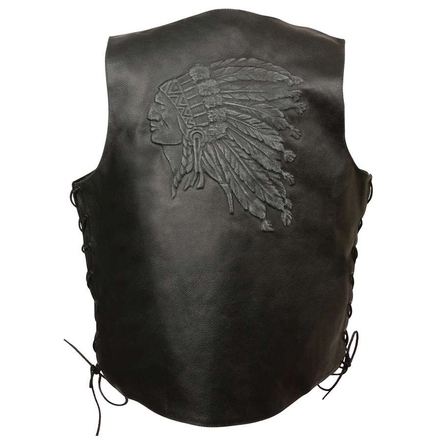 Event Leather 3935 Men's Black 'Indian Head Embroidered' Motorcycle Leather Vest