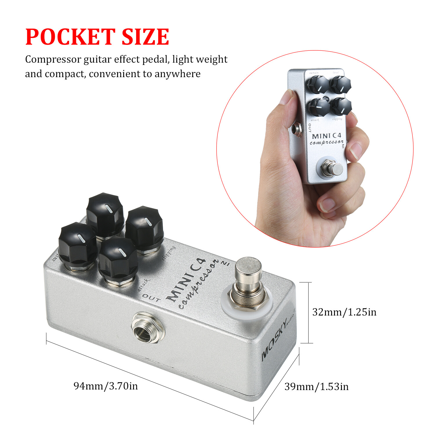 MOSKY MINI C4 Compressor Guitar Effect Pedal True Bypass T0B8