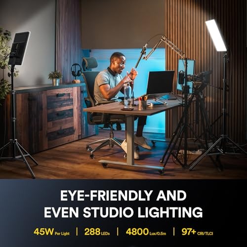 LED Video Panel Light, 2-Pack 18" 45W Photography Lights with 78'' Stand &