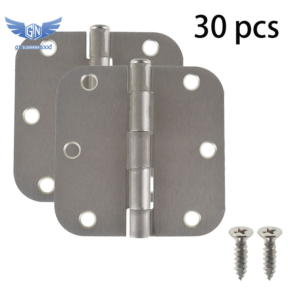 Satin Nickel Door Hinges 3.5*3.5in 2.2mm 5/8" Radius Corners 30 Pack
