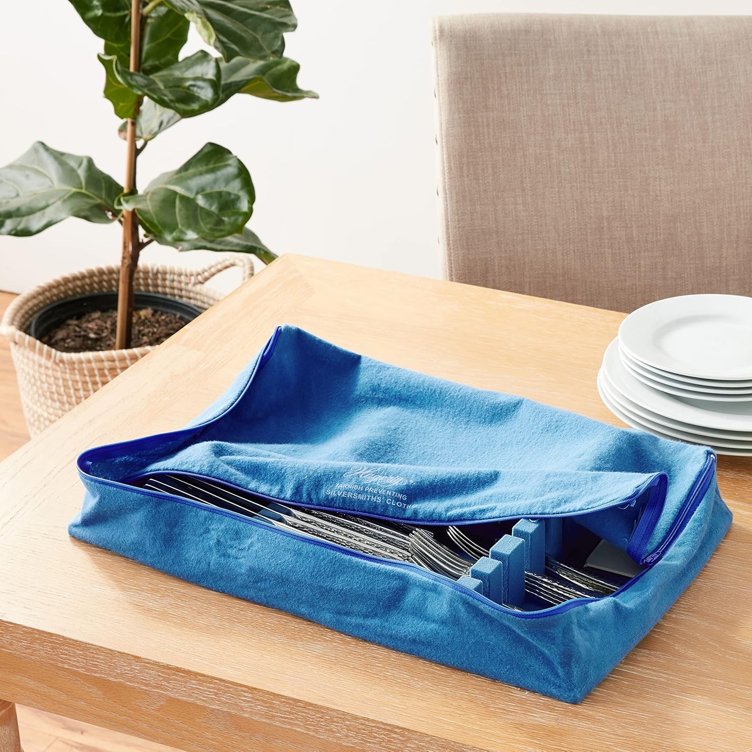 Hagerty Zippered Flatware Storage Drawer Liner –Tarnish Preventative Blue