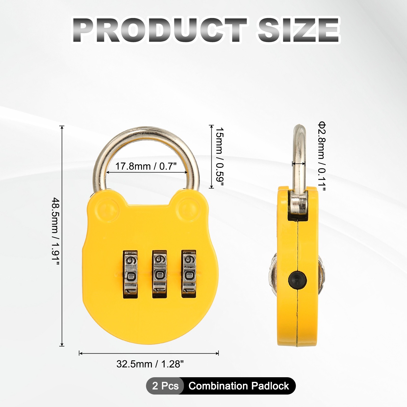 Combination Padlock (Small, Yellow)(2 Pcs),Cat Shackle Code Locks