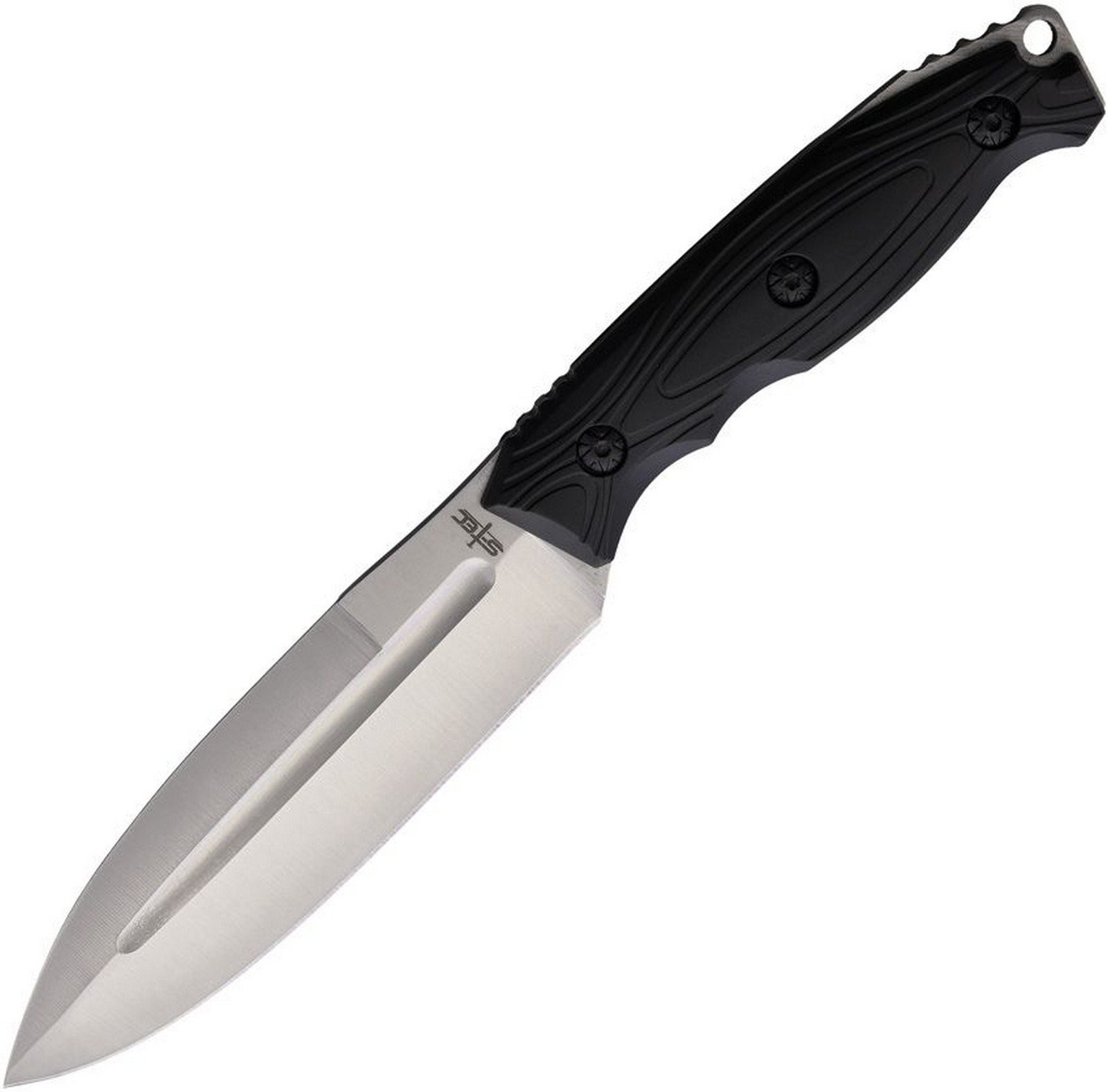 S-TEC Fixed Knife Satin Spear Point Steel Blade Black Nylon Handle - T25146