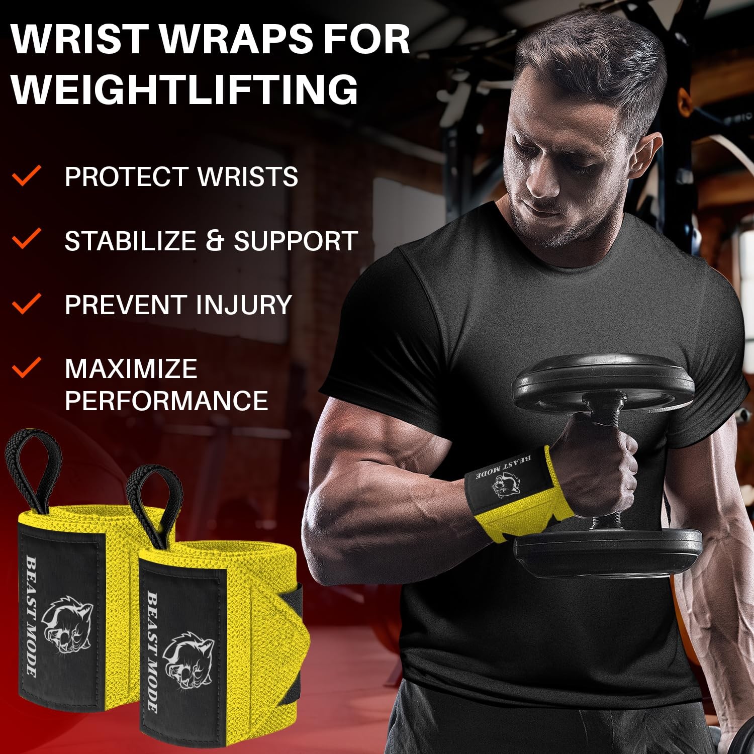 Weightlifting Wrist Wraps with Thumb Loop 18" HeavyDuty Support for