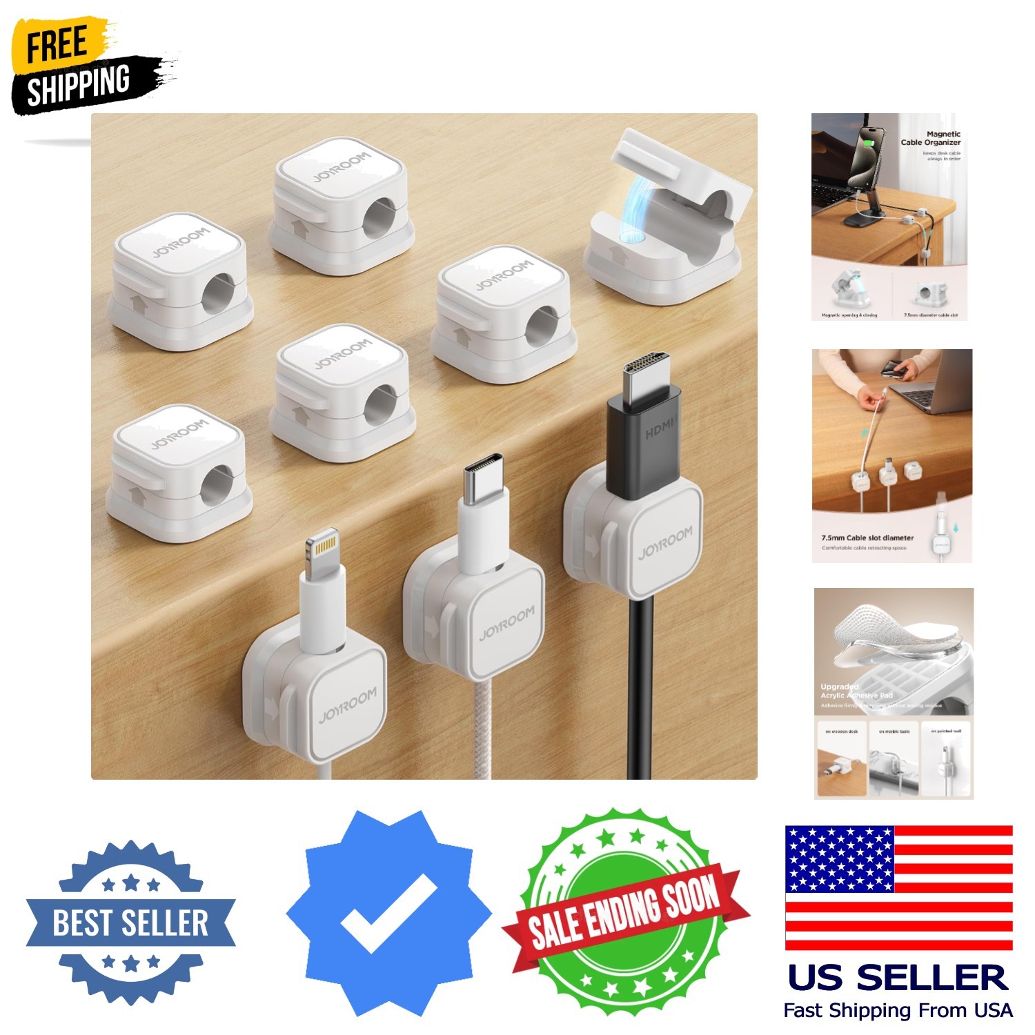 9 Pack Magnetic Cable Clips, Cord Organizer Adhesive Wire Holder | Home Night...
